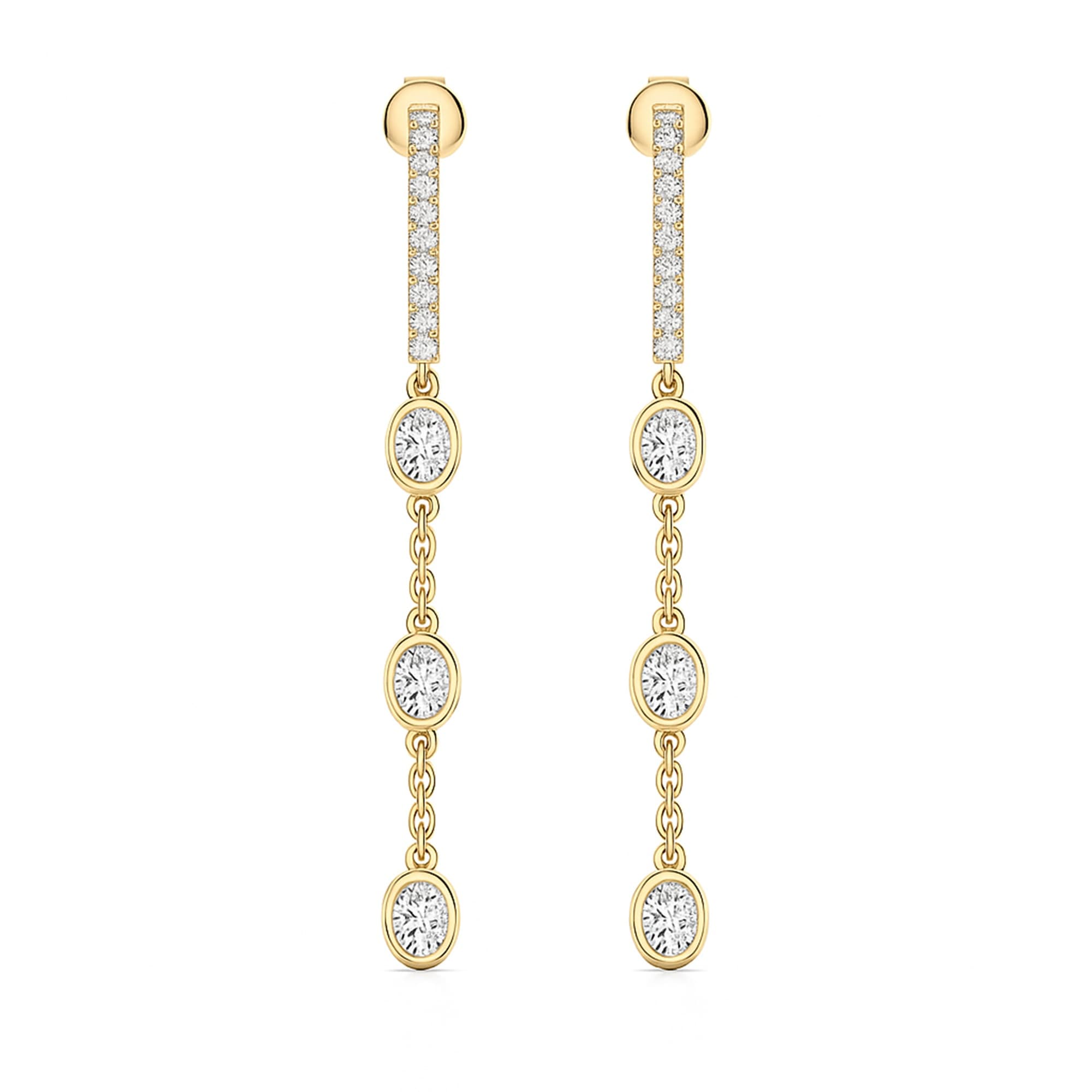 LGD Oval Drop Earrings (1.6 ct. tw.), On hand view in yellow gold