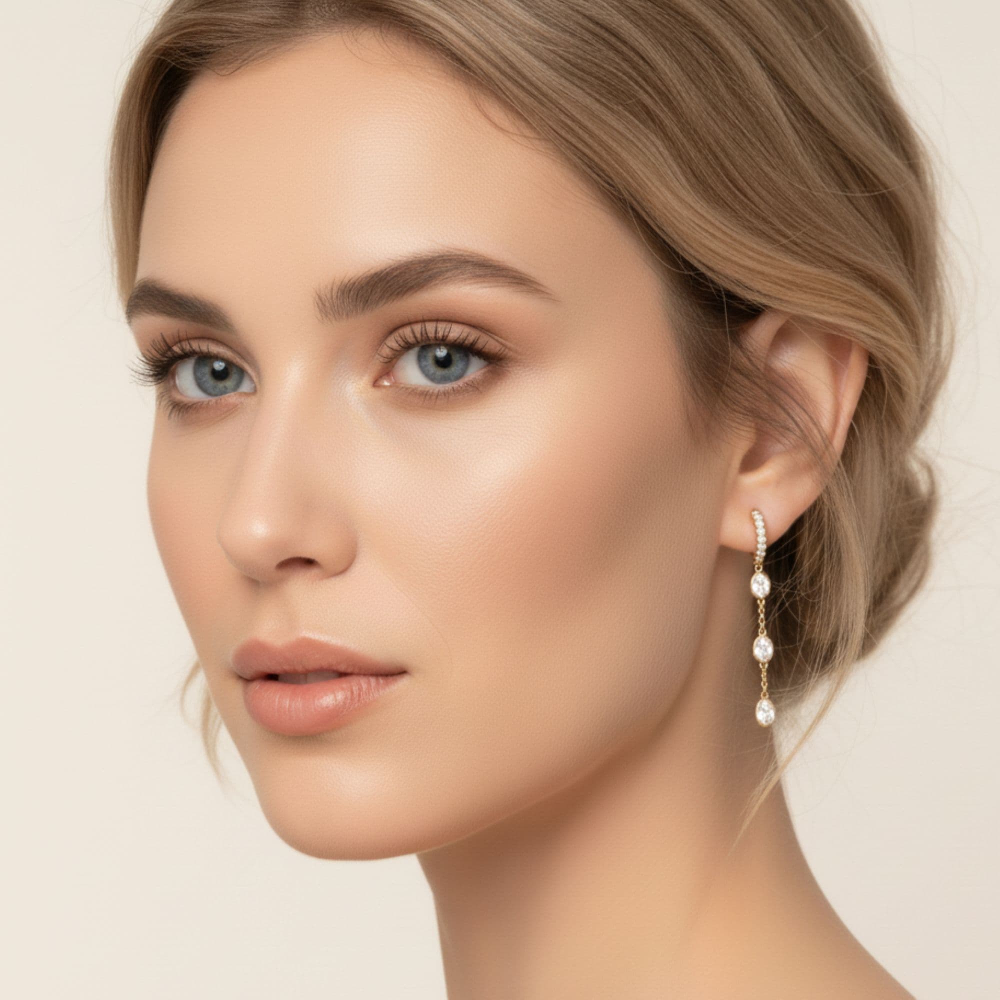 LGD Oval Drop Earrings (1.6 ct. tw.), Side view in yellow gold