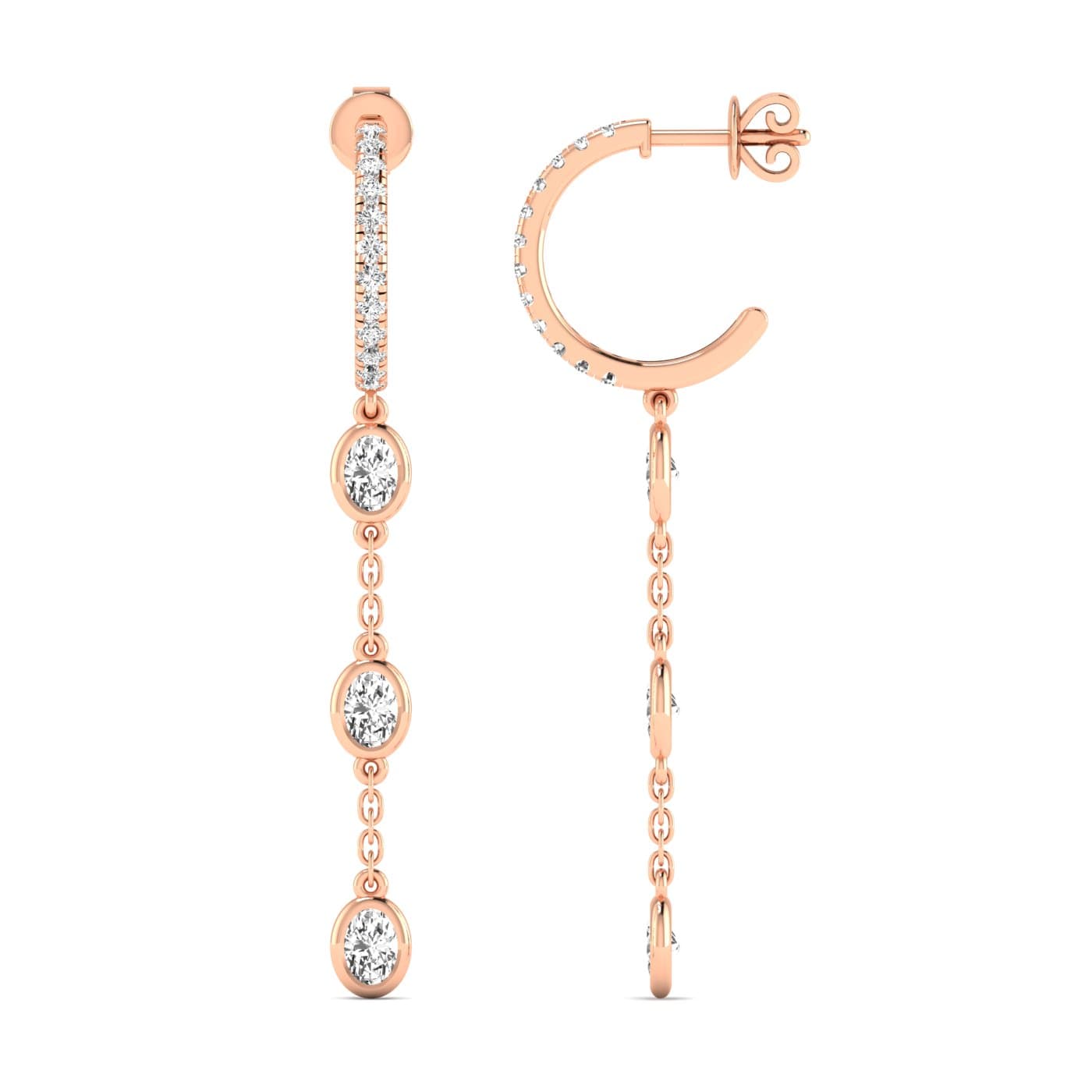 LGD Oval Drop Earrings (1.6 ct. tw.), Side view in rose gold