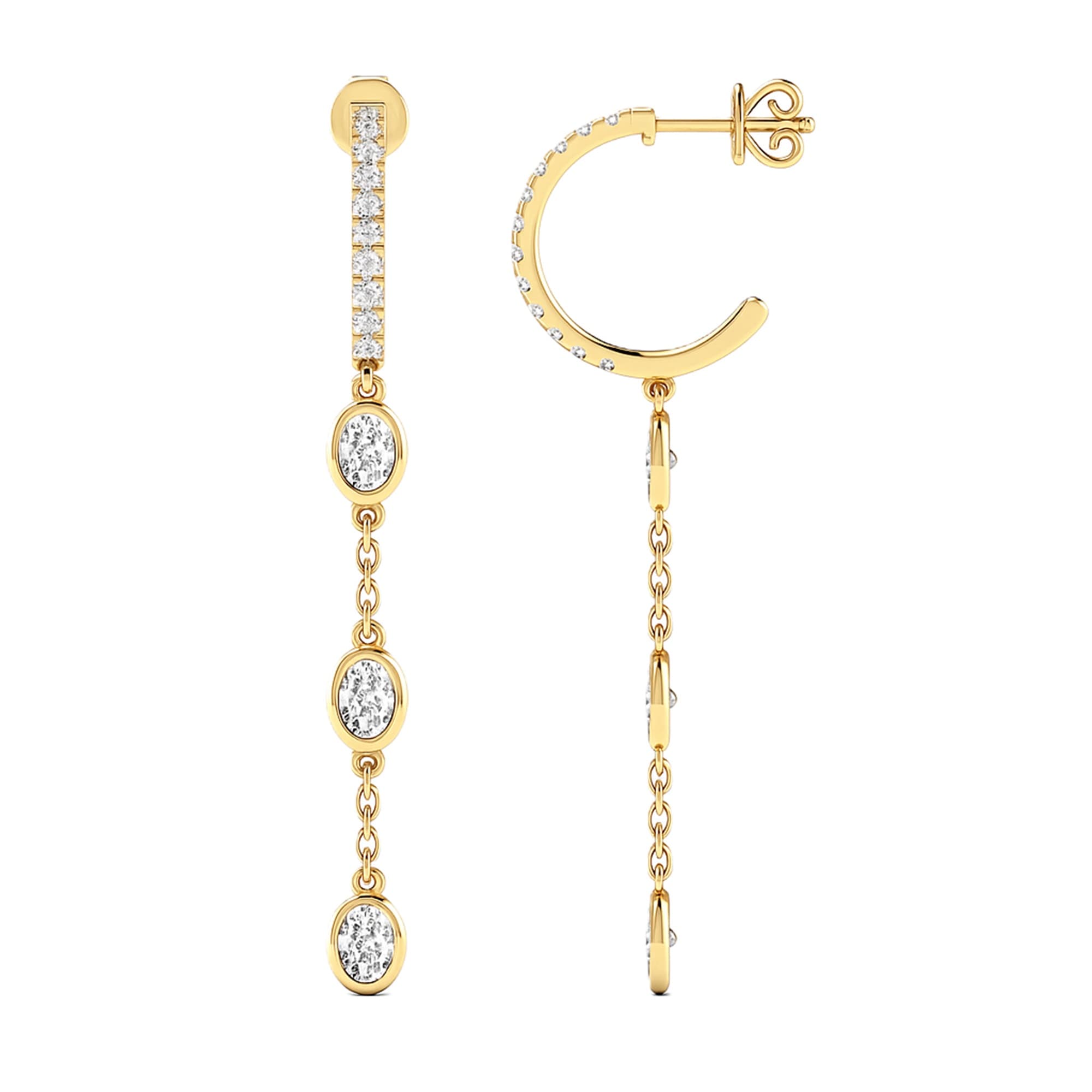 LGD Oval Drop Earrings (1.6 ct. tw.), Top view in yellow gold