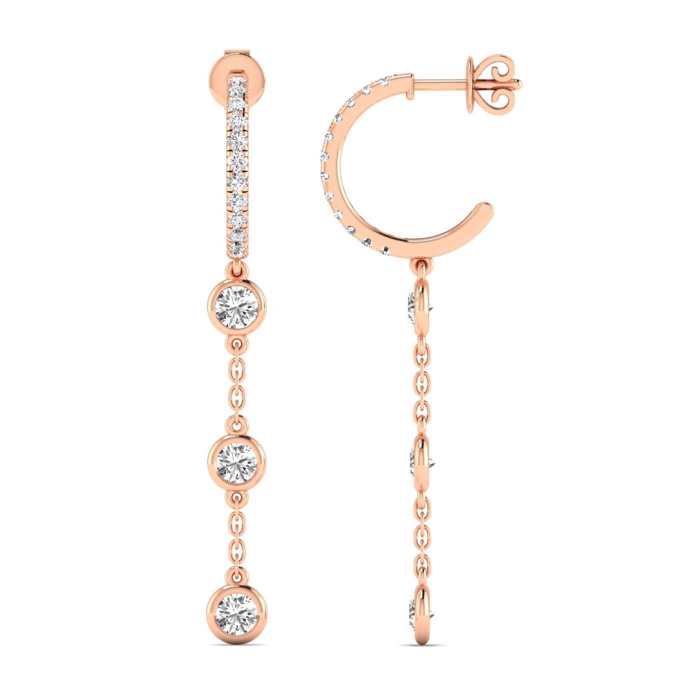 LGD Round Drop Earrings (1 1/2 ct. tw.), Side view in rose gold