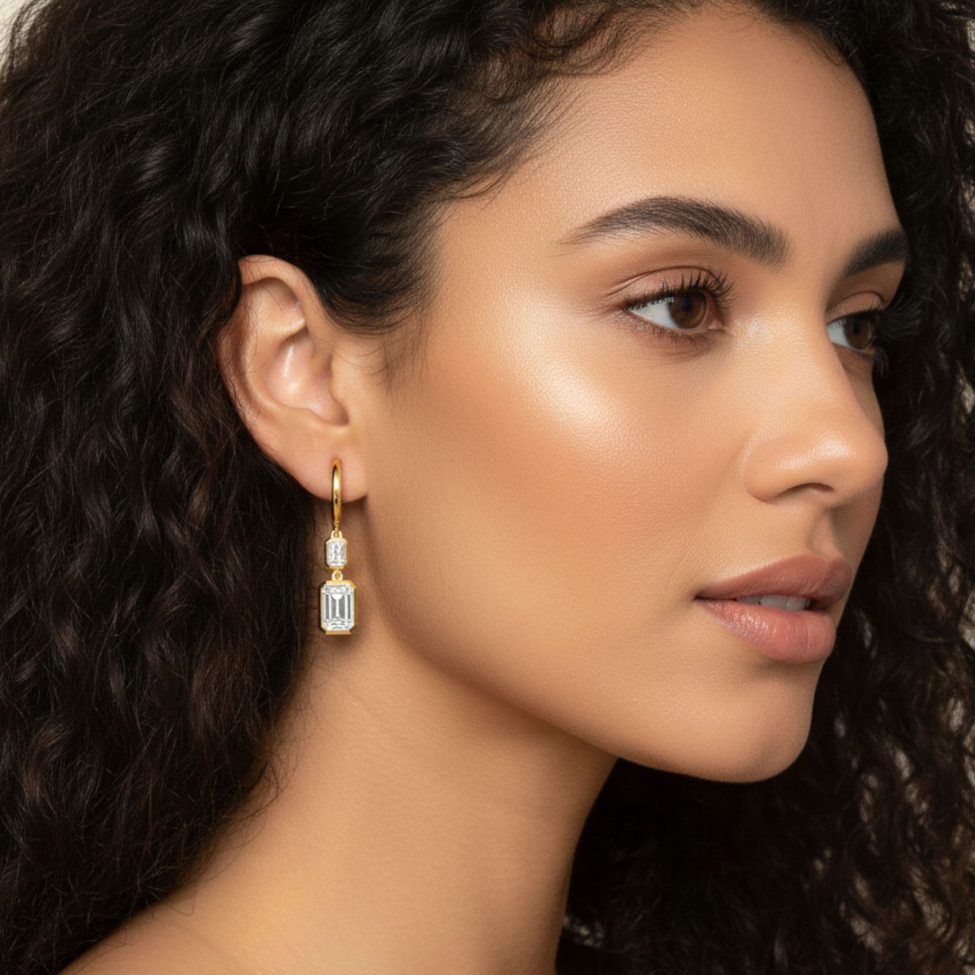 LGD Emerald Cut Drop Earrings (3 1/2 ct. tw.), Front view in yellow gold