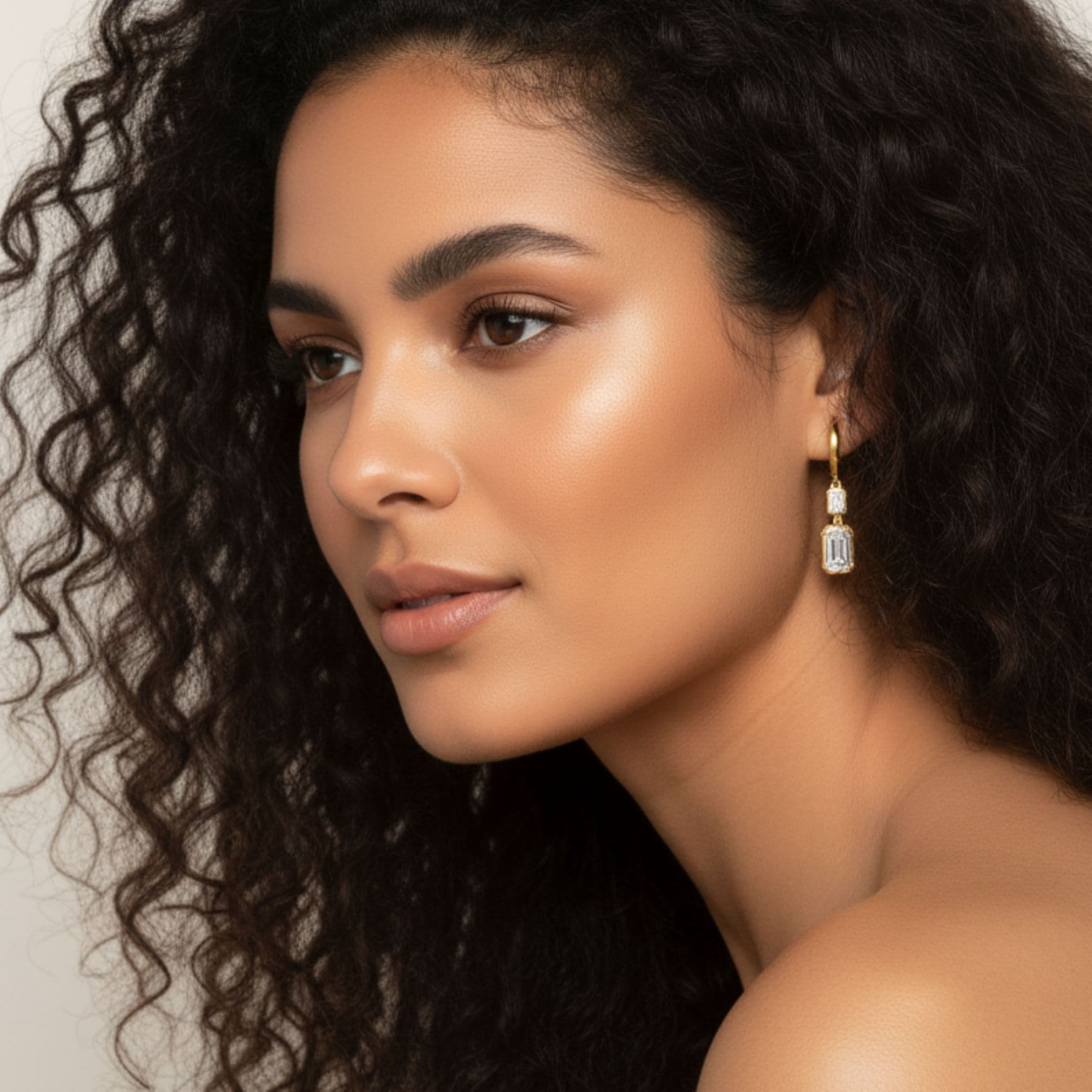 LGD Emerald Cut Drop Earrings (3 1/2 ct. tw.), Angle view in yellow gold