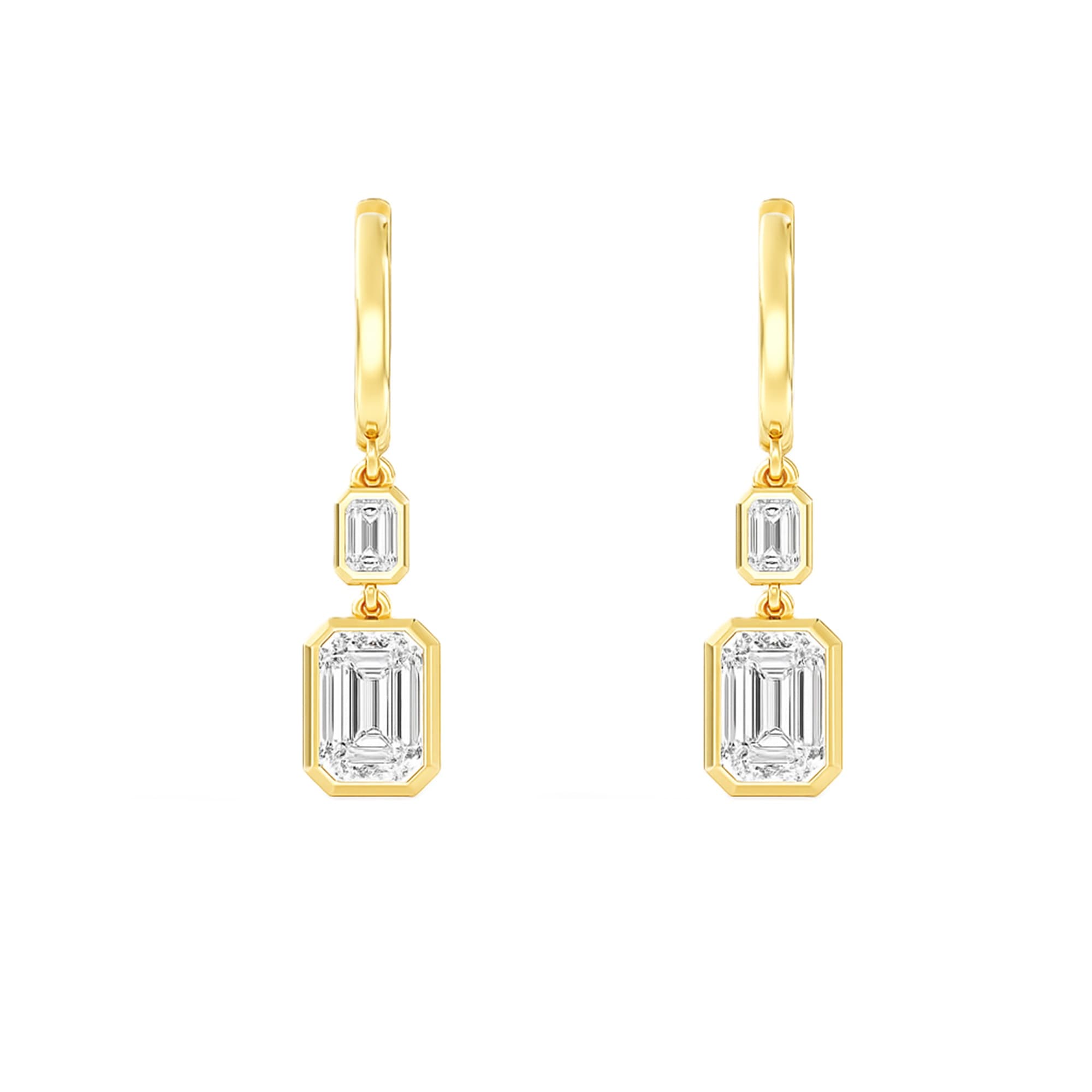 LGD Emerald Cut Drop Earrings (3 1/2 ct. tw.), On hand view in yellow gold
