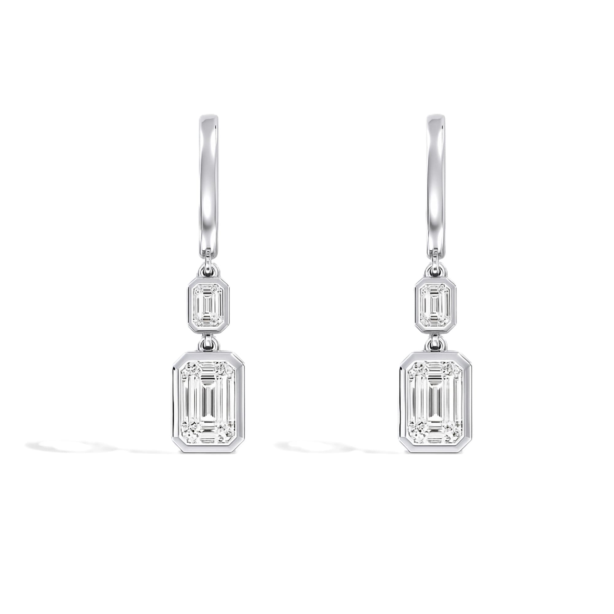 LGD Emerald Cut Drop Earrings (3 1/2 ct. tw.), On hand view in white gold or platinum