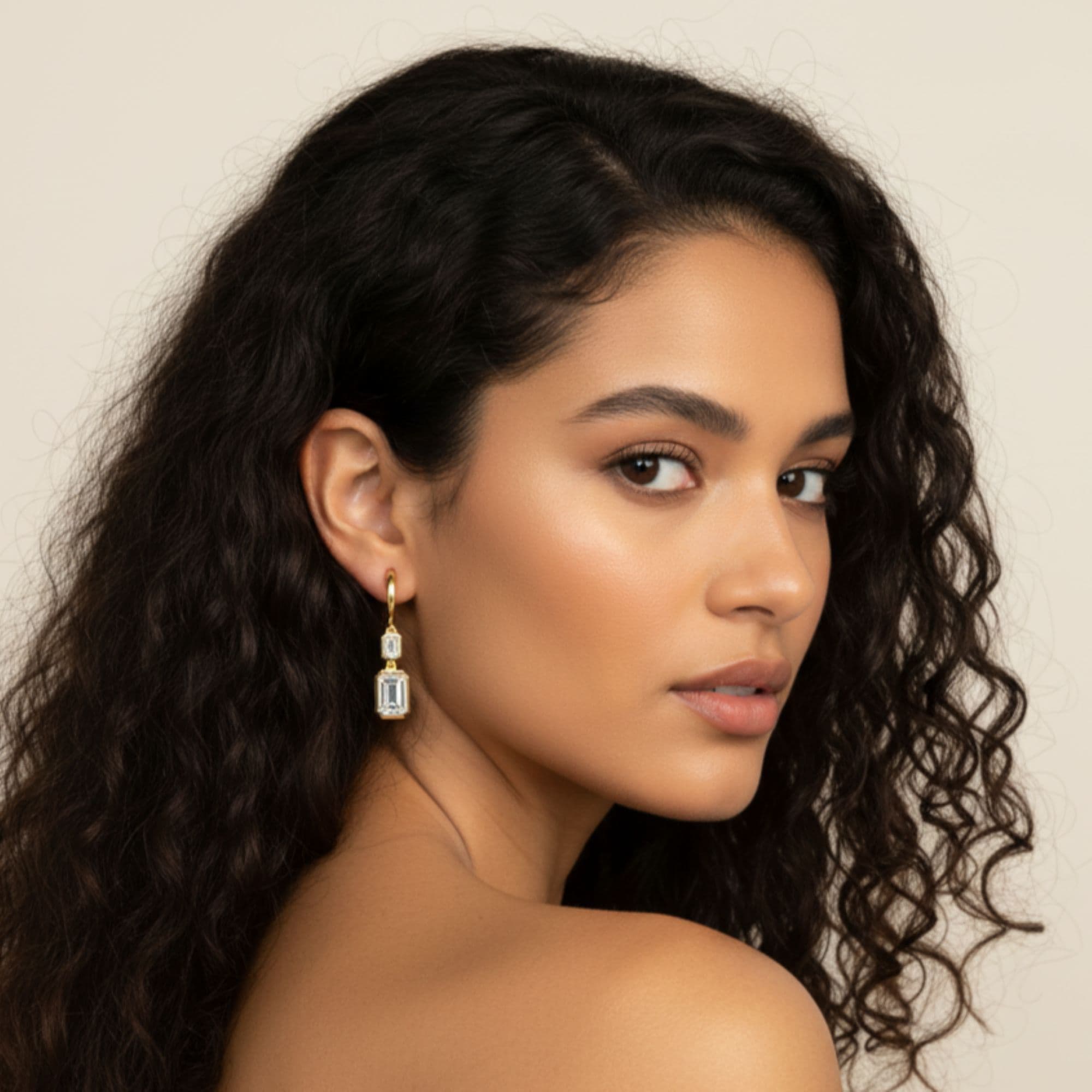 LGD Emerald Cut Drop Earrings (3 1/2 ct. tw.), Side view in yellow gold