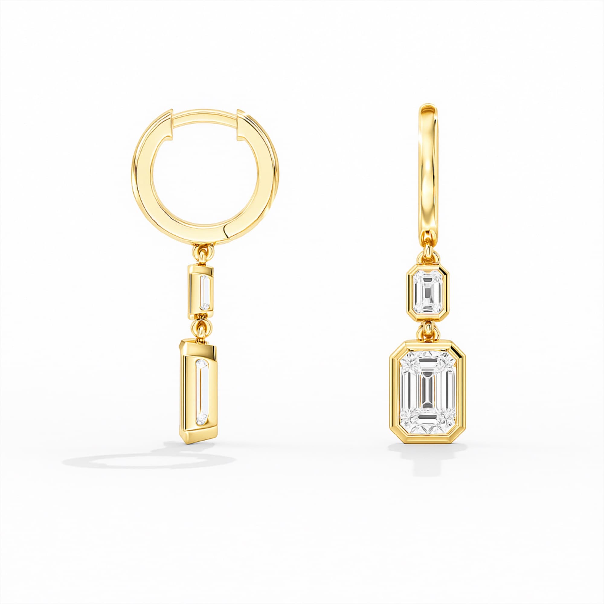 LGD Emerald Cut Drop Earrings (3 1/2 ct. tw.), Top view in yellow gold