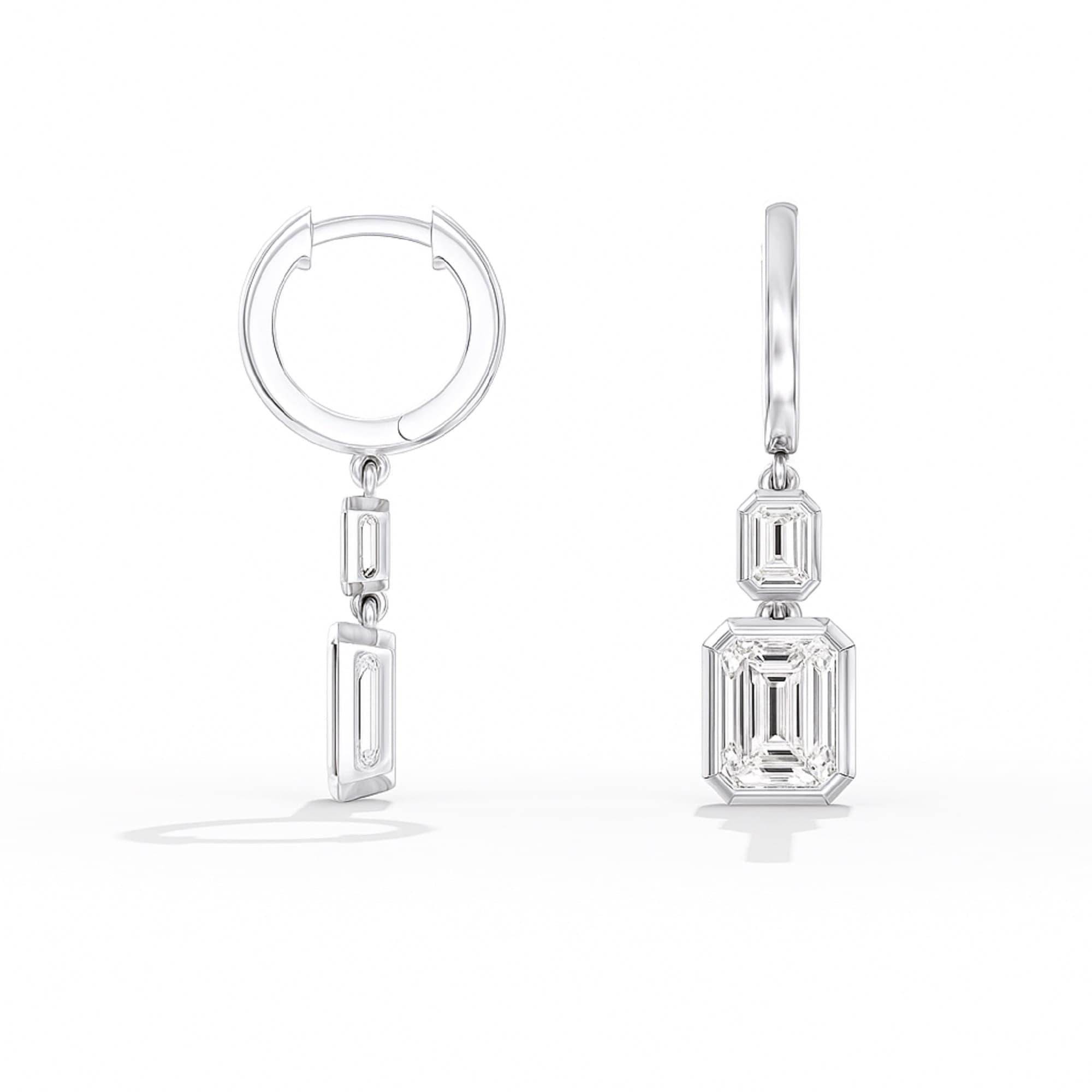 LGD Emerald Cut Drop Earrings (3 1/2 ct. tw.), Top view in white gold or platinum