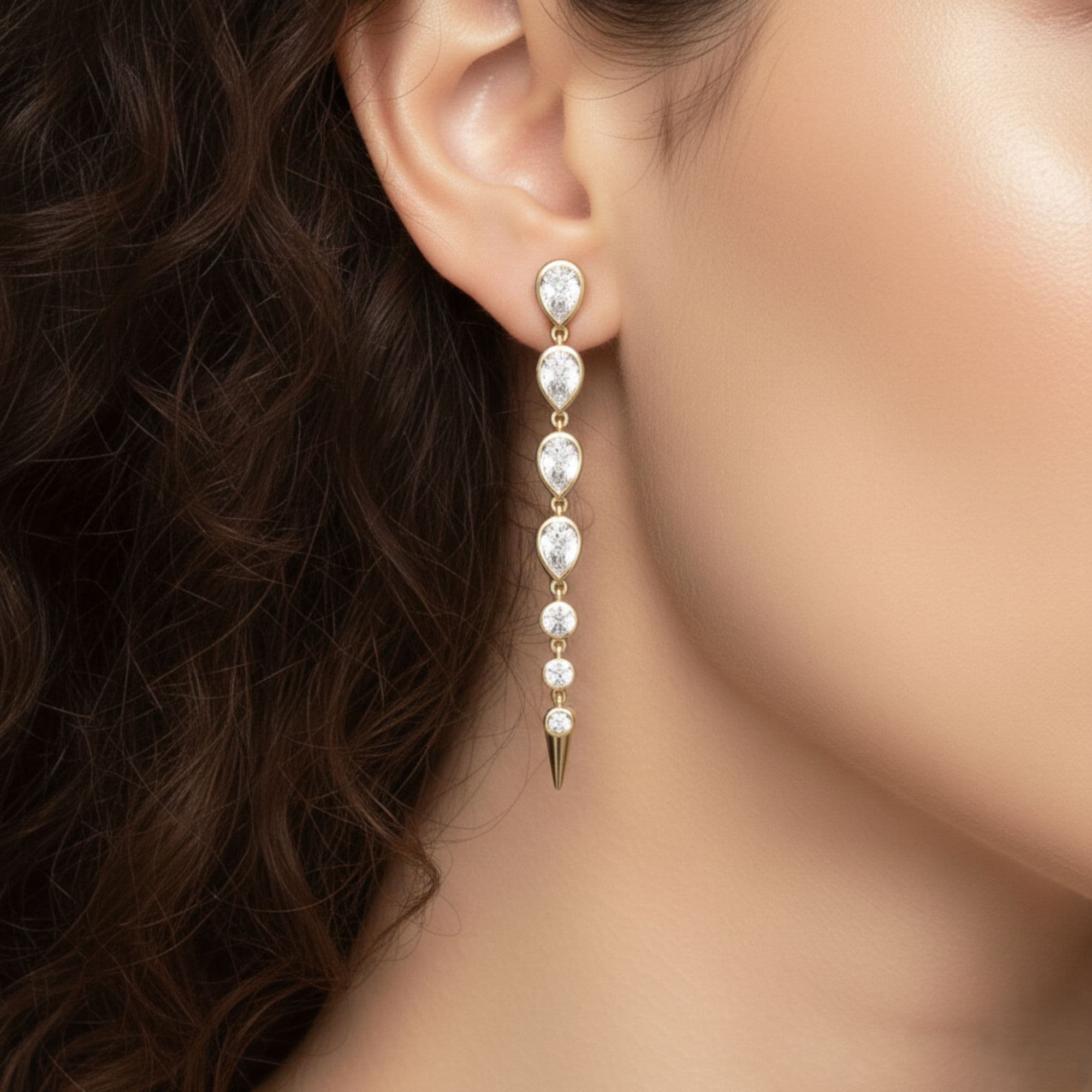 LGD Pear & Round Drop Earrings (2.8 ct. tw.), Front view in yellow gold