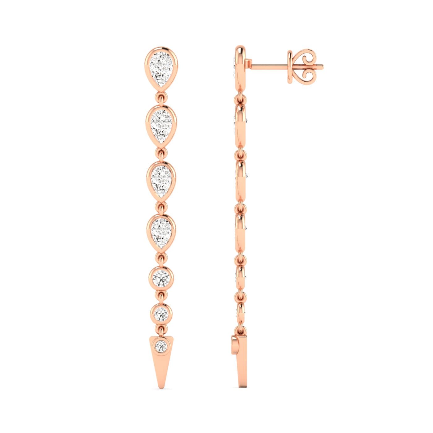 LGD Pear & Round Drop Earrings (2.8 ct. tw.), Side view in rose gold