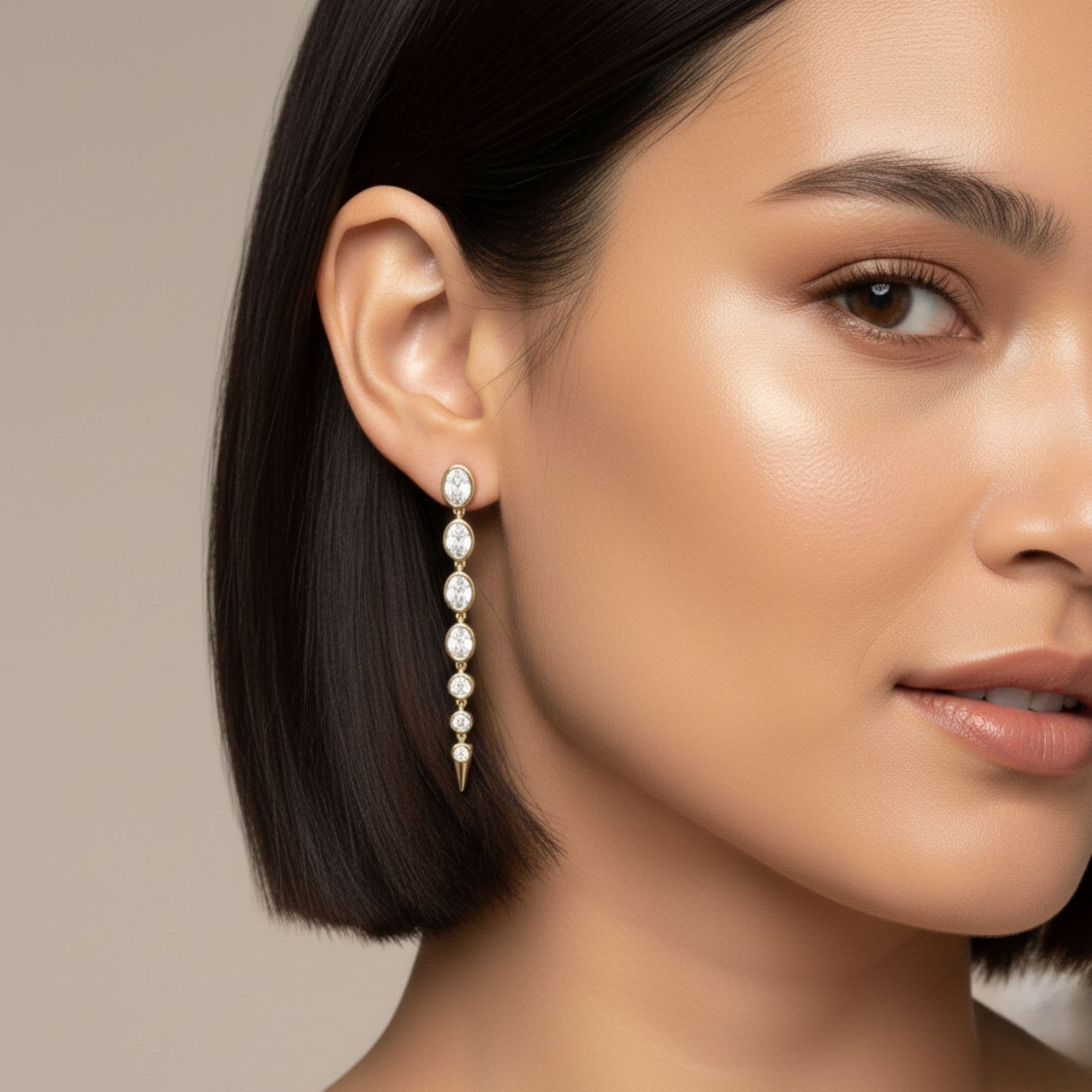 LGD Oval & Round Drop Earrings (2.3 ct. tw.), Angle view in yellow gold