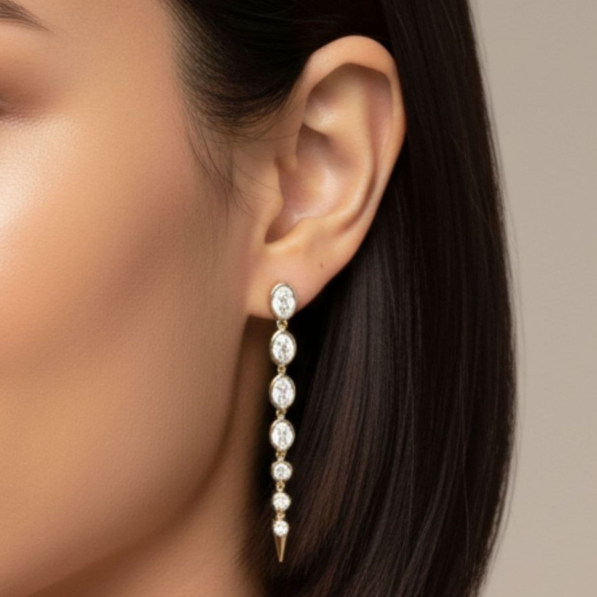 LGD Oval & Round Drop Earrings (2.3 ct. tw.), Side view in yellow gold
