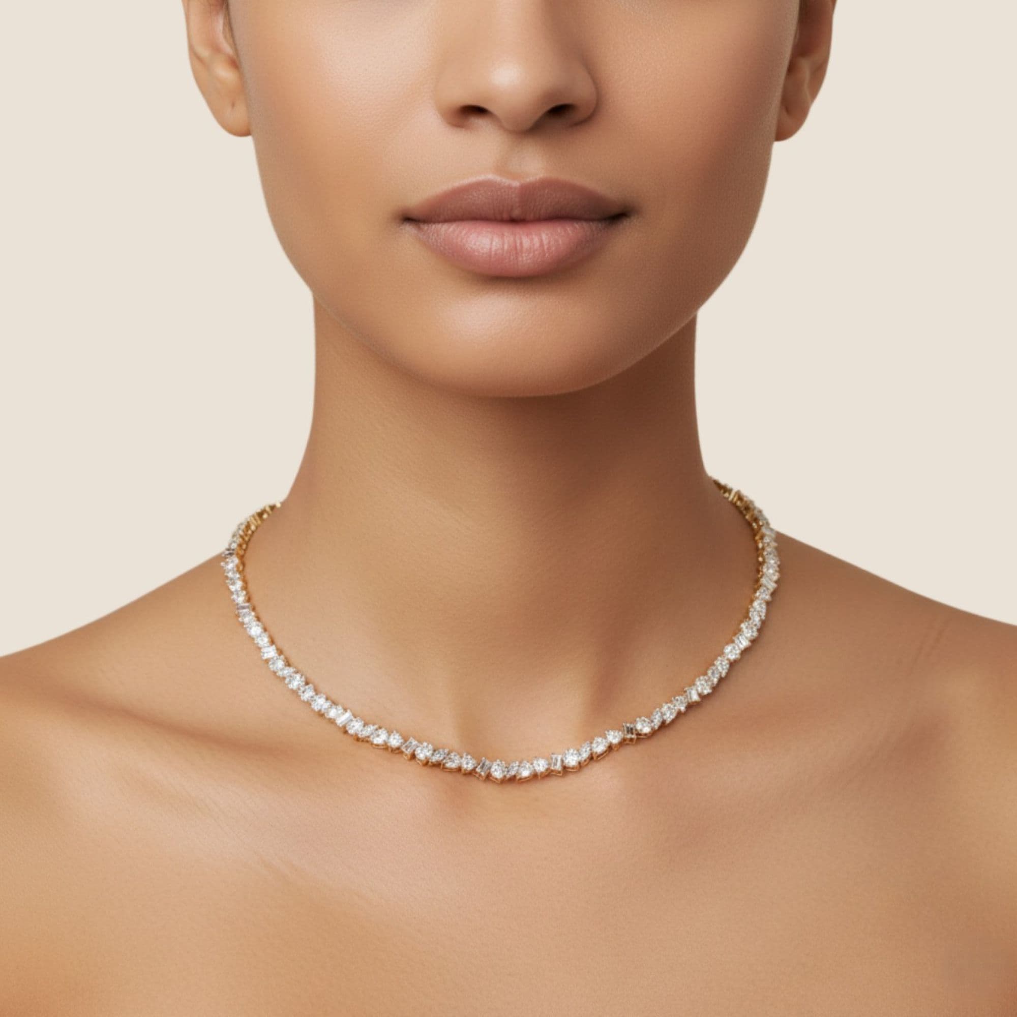 LGD Multi-Shape Tennis Necklace (17.7 ct. tw.), Angle view in yellow gold