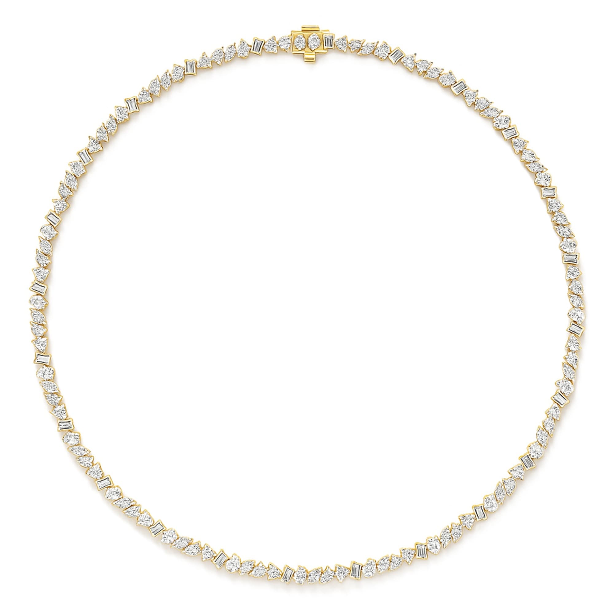 LGD Multi-Shape Tennis Necklace (17.7 ct. tw.), Top view in yellow gold