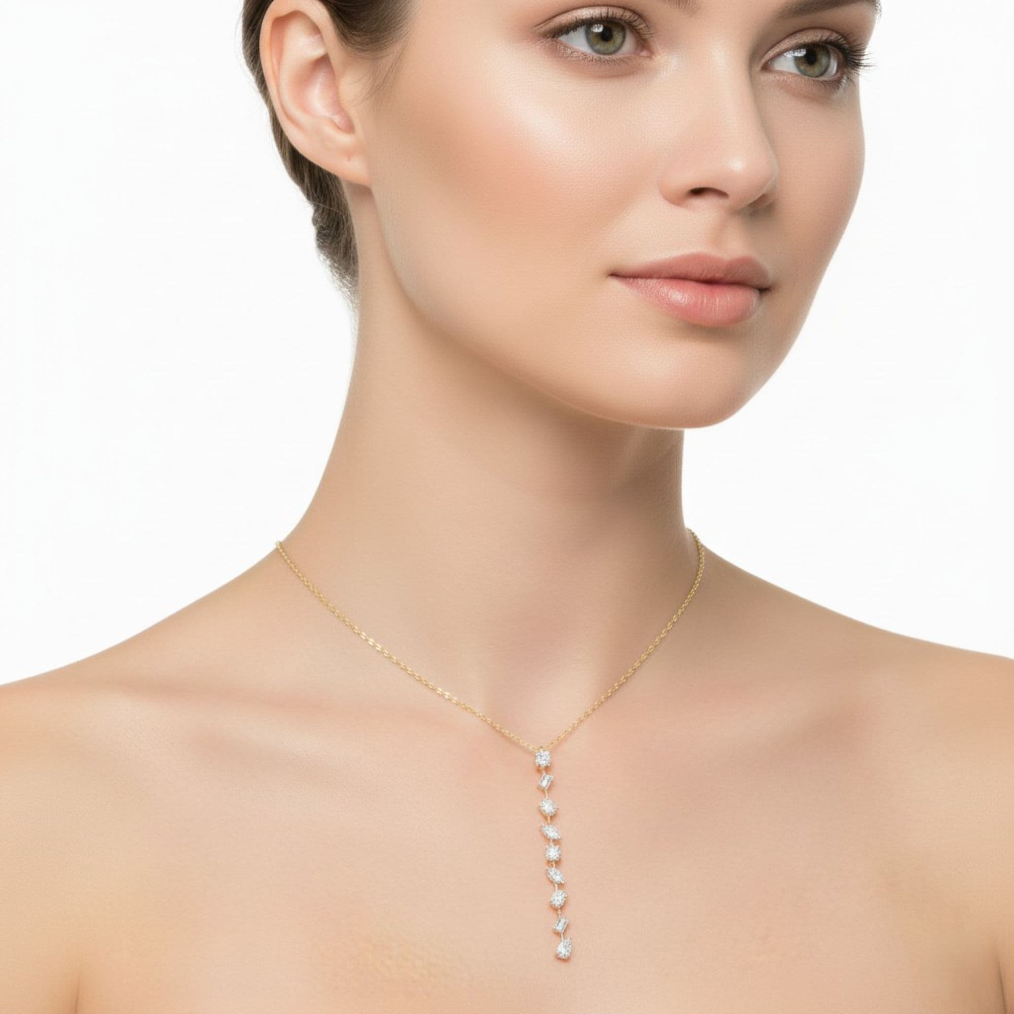 LGD Multi-Shape Drop Pendant (3 ct. tw.), On hand view in yellow gold