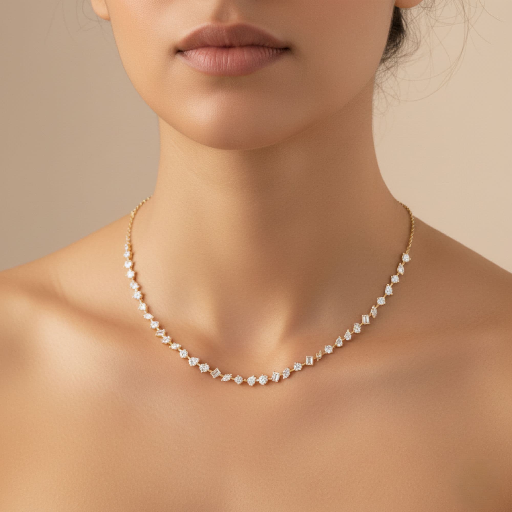 LGD Multi-Shape Necklace (7 ct. tw.), Side view in yellow gold
