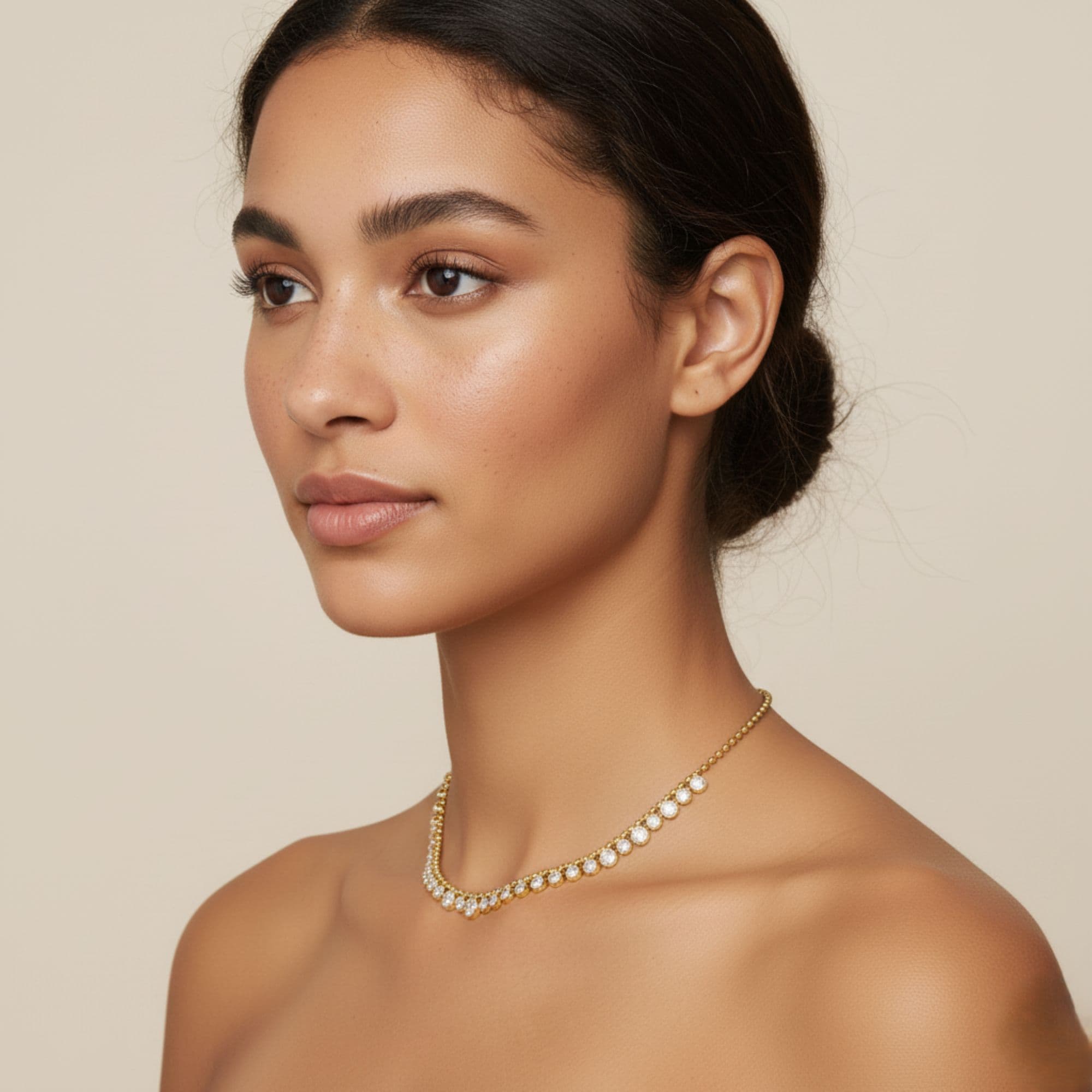 LGD Round Stationary Necklace (5.15 ct. tw.), Angle view in yellow gold