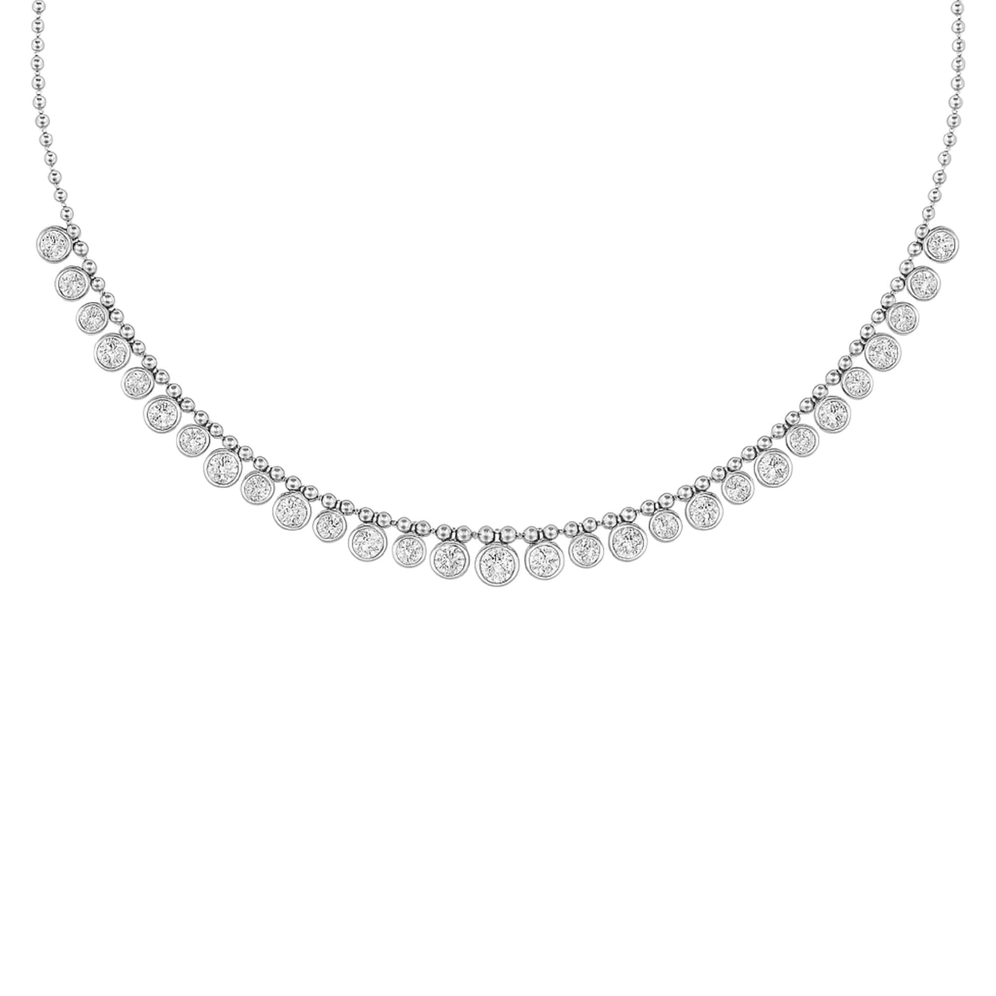 LGD Round Stationary Necklace (5.15 ct. tw.), On hand view in white gold or platinum