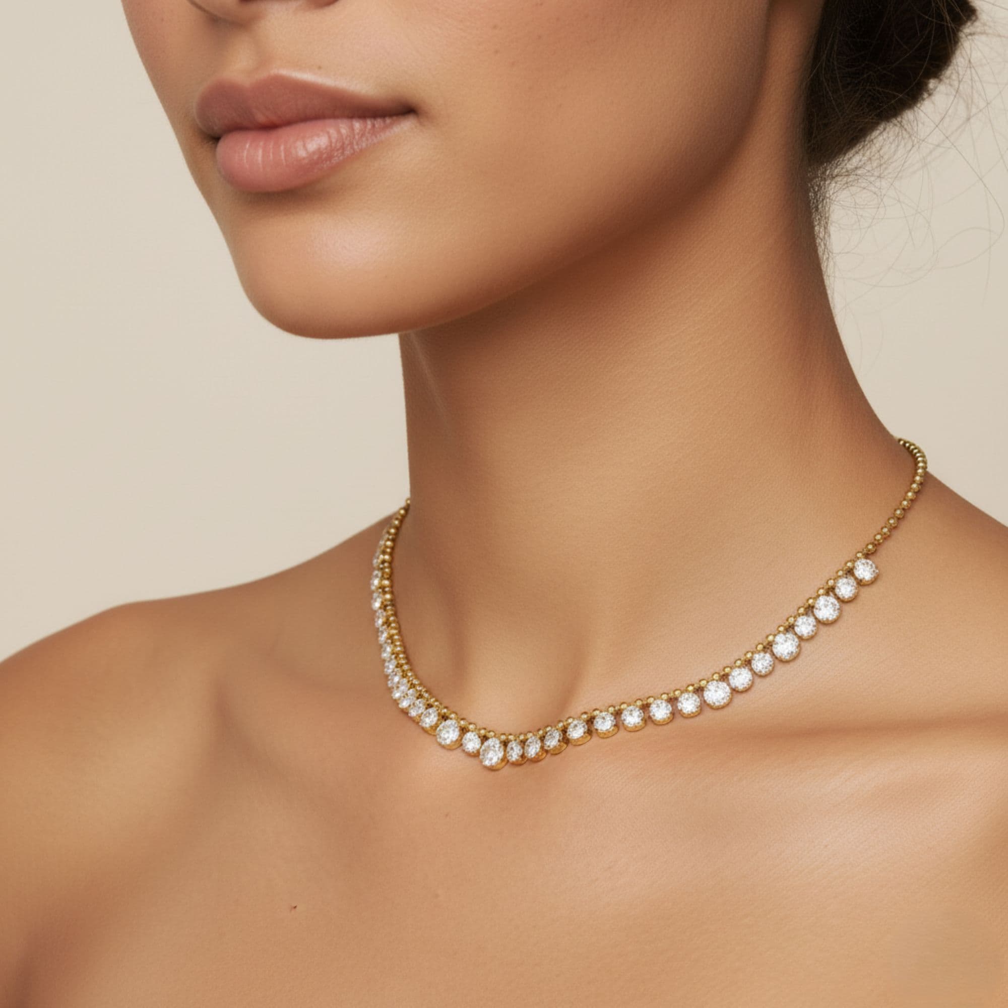 LGD Round Stationary Necklace (5.15 ct. tw.), Side view in yellow gold
