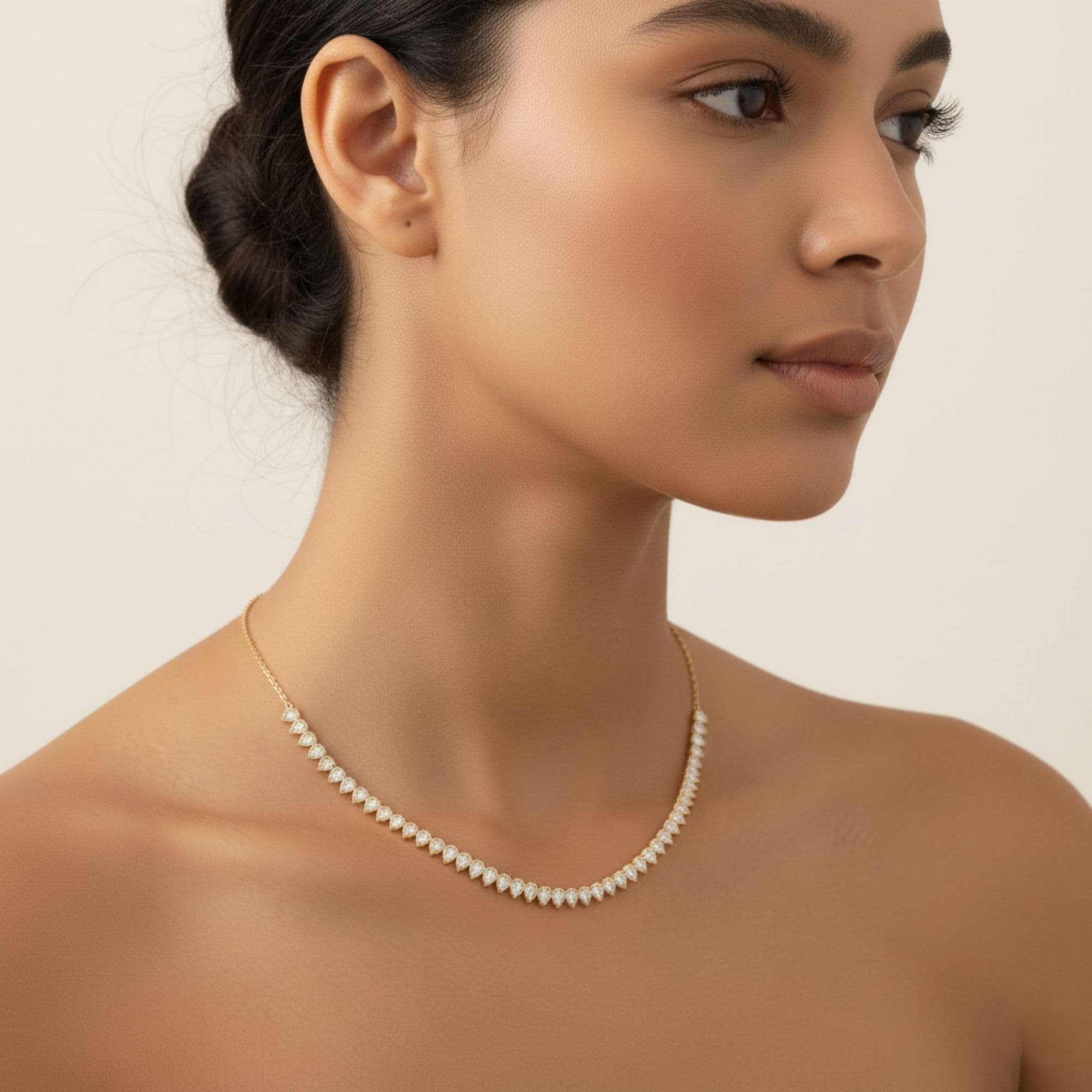 LGD Pear Stationary Necklace (7 ct. tw.), Angle view in yellow gold