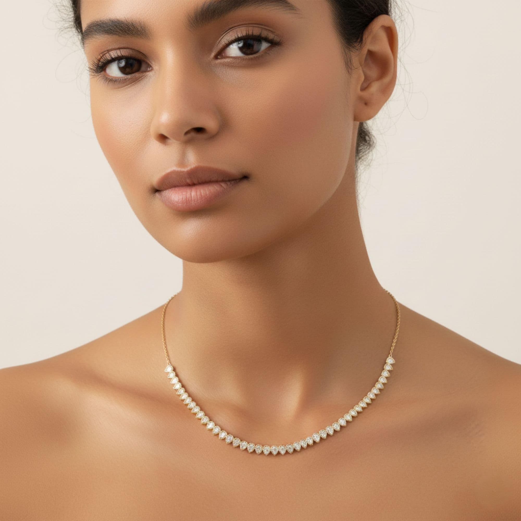 LGD Pear Stationary Necklace (7 ct. tw.), On hand view in yellow gold
