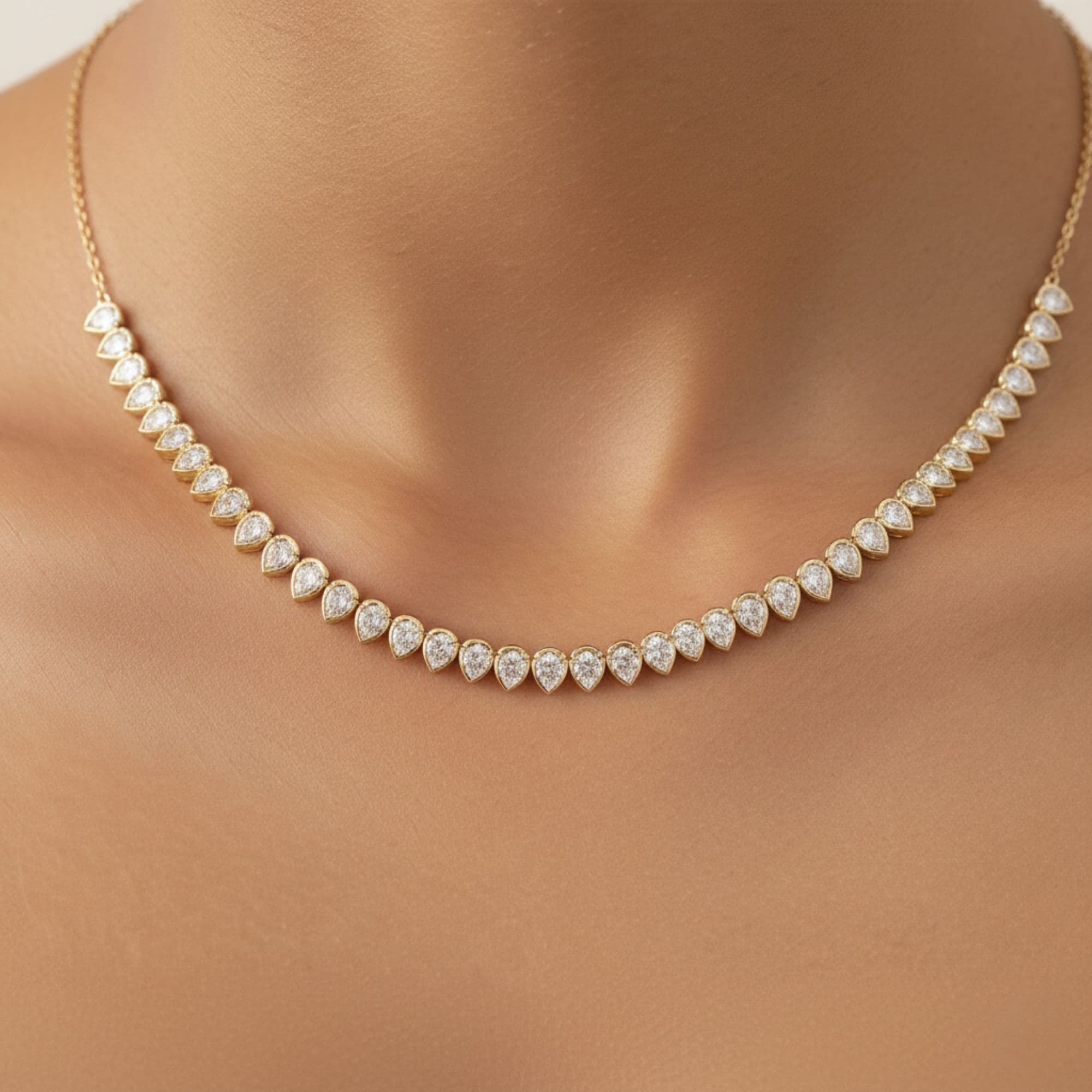 LGD Pear Stationary Necklace (7 ct. tw.), Side view in yellow gold