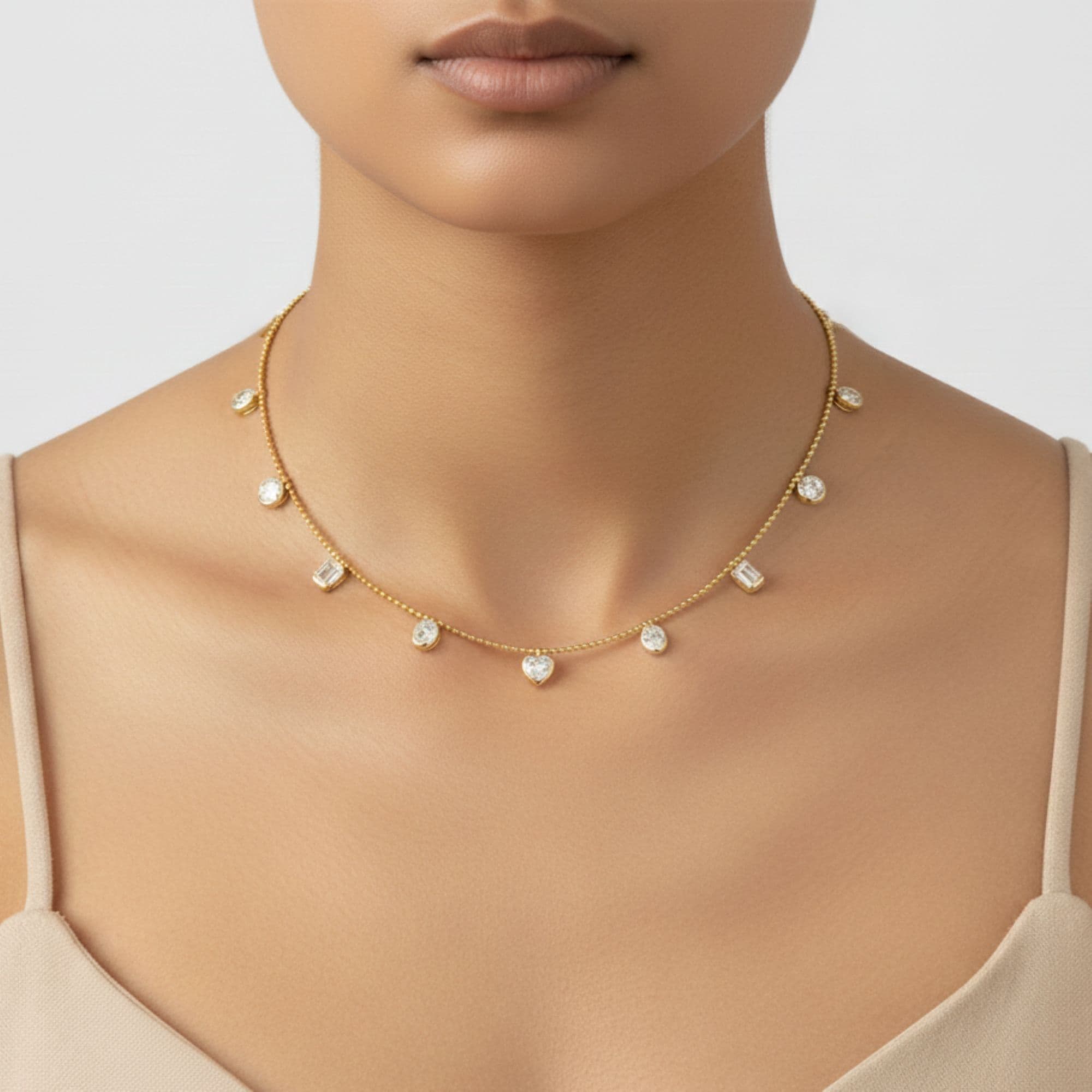 LGD Multi-Shape Stationary Necklace (8 ct. tw.), Angle view in yellow gold