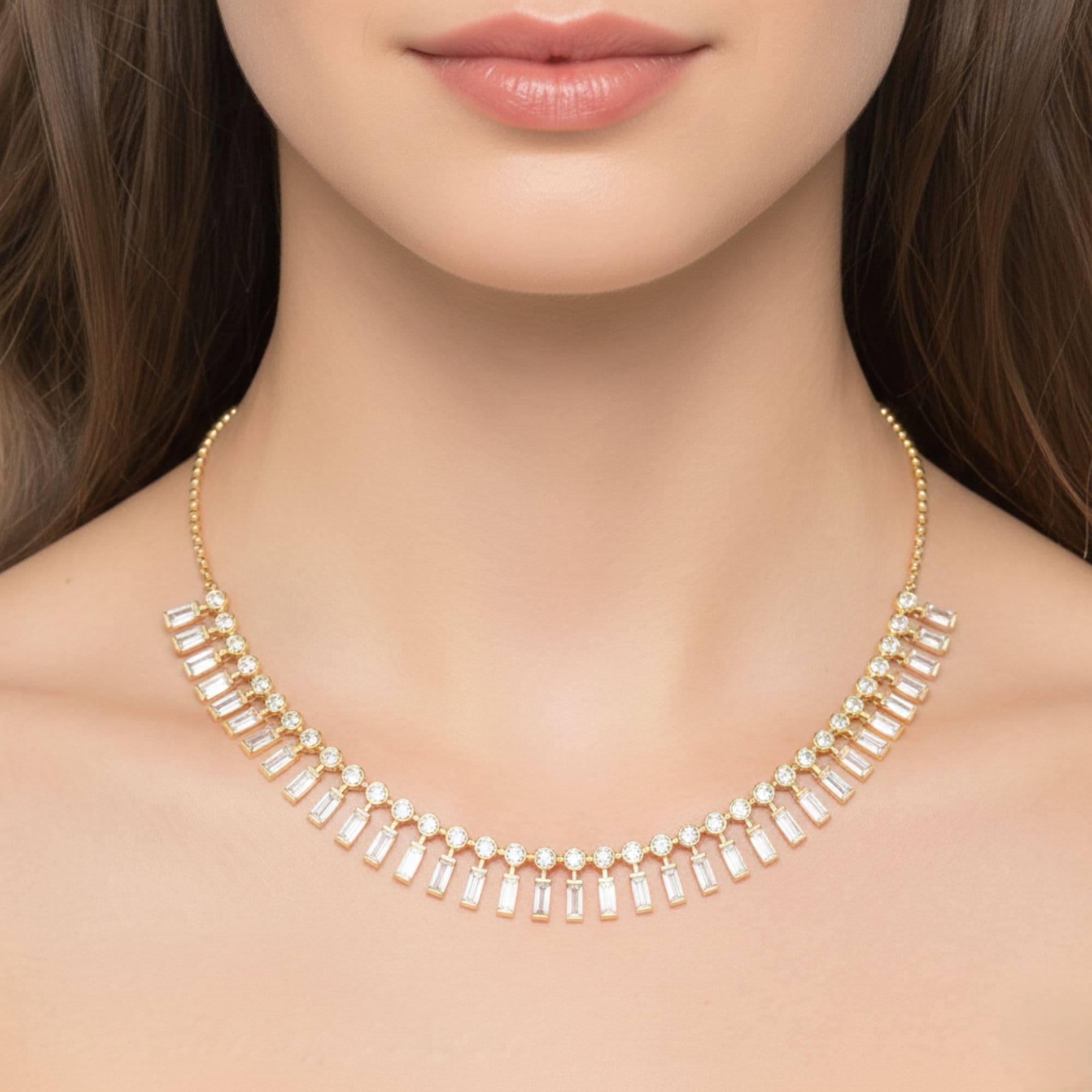 LGD Round & Baguette Necklace (9.8 ct. tw.), Side view in yellow gold