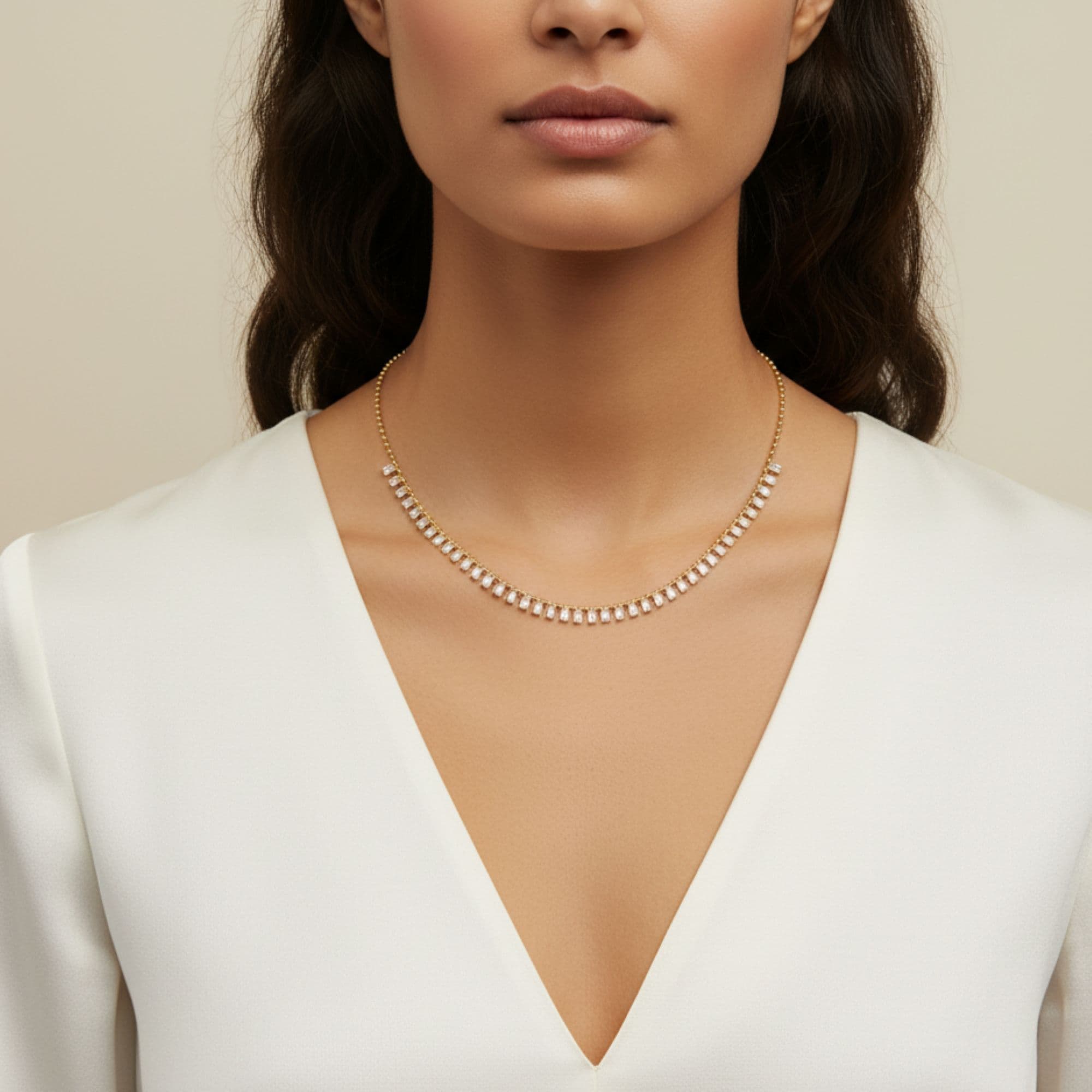 LGD Emerald Cut Necklace (8 ct. tw.), Angle view in yellow gold