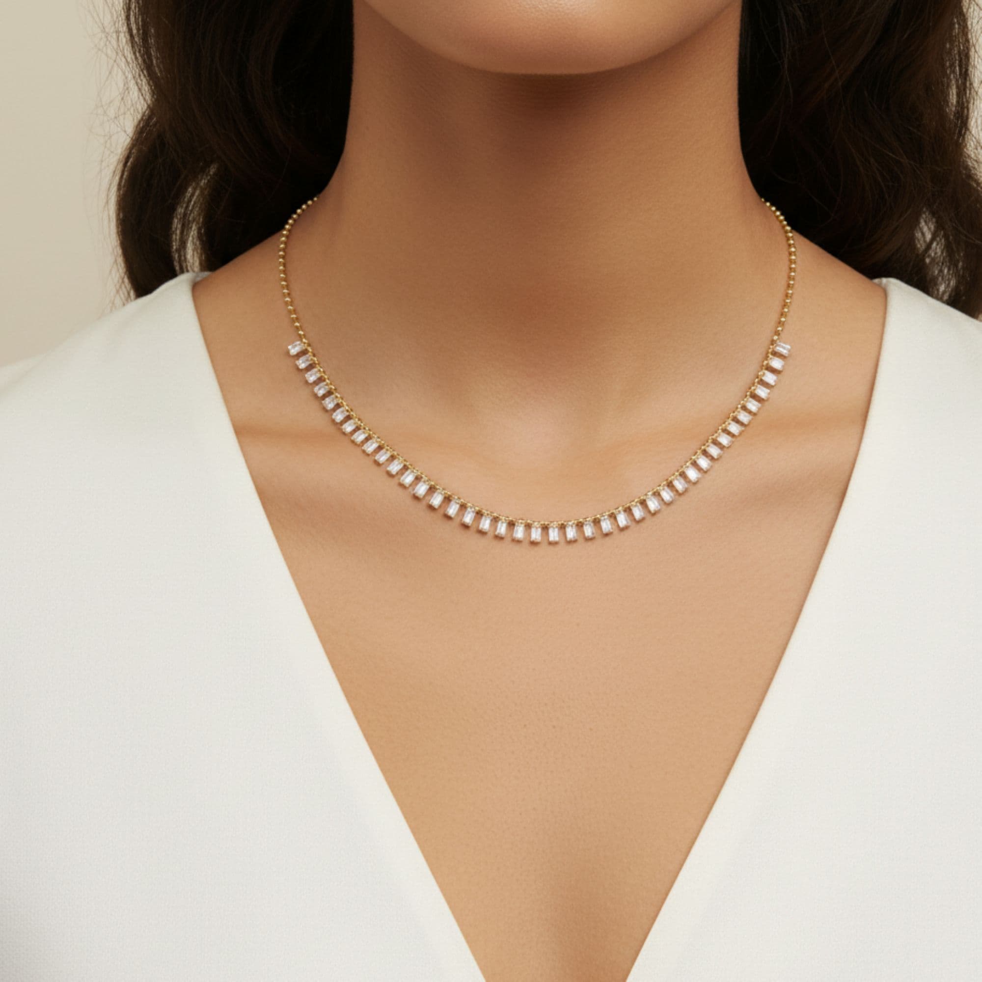 LGD Emerald Cut Necklace (8 ct. tw.), On hand view in yellow gold