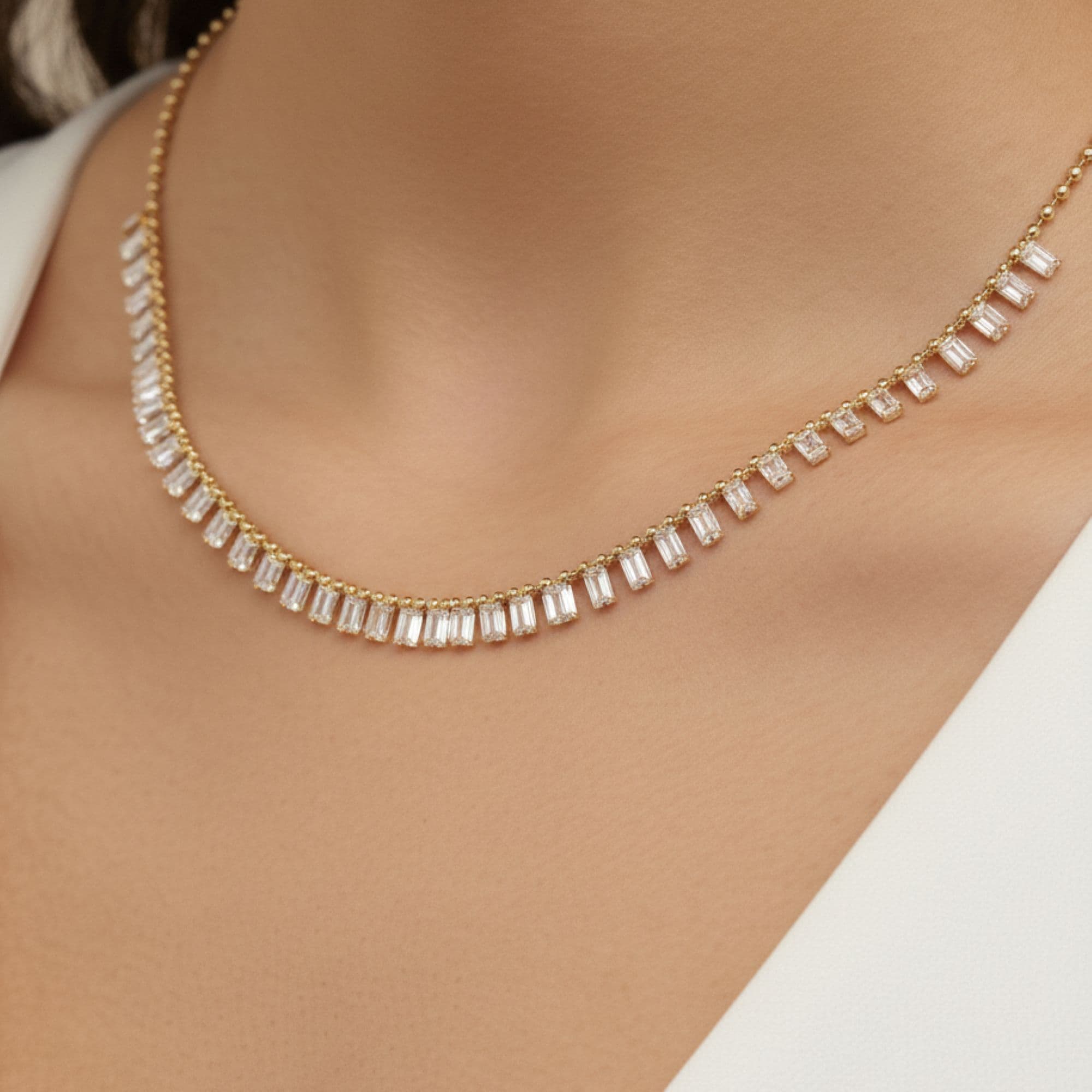 LGD Emerald Cut Necklace (8 ct. tw.), Side view in yellow gold