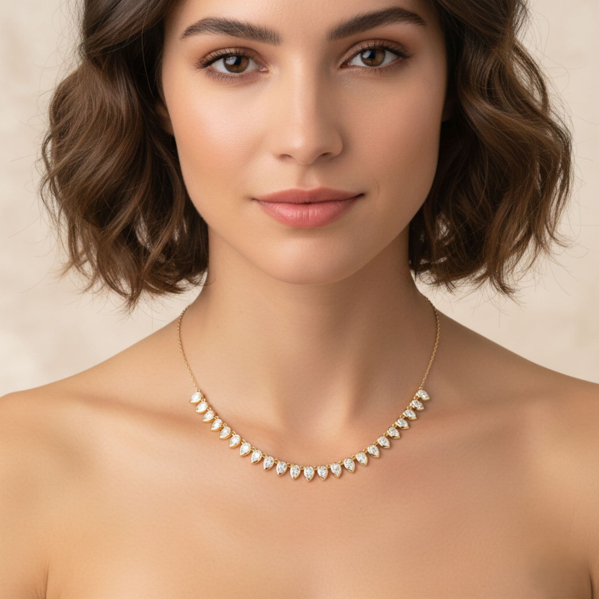 LGD Pear Necklace (6.3 ct. tw.), On hand view in yellow gold
