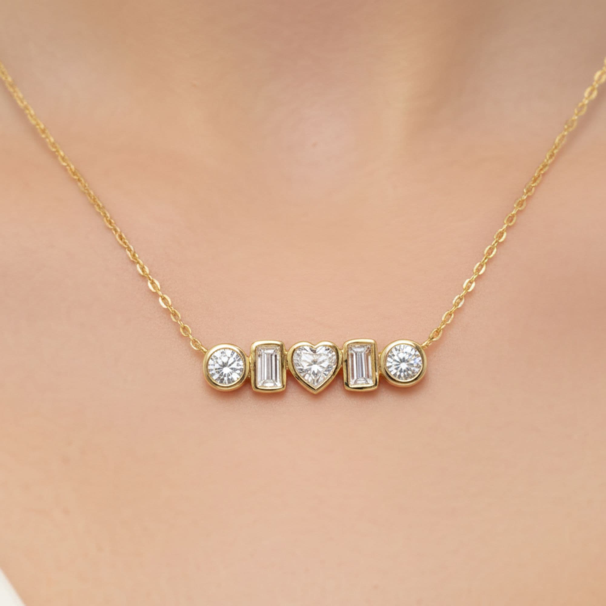 LGD Multi-Shape Bar Pendant w/ Chain (1 1/4 ct. tw.), Front view in yellow gold