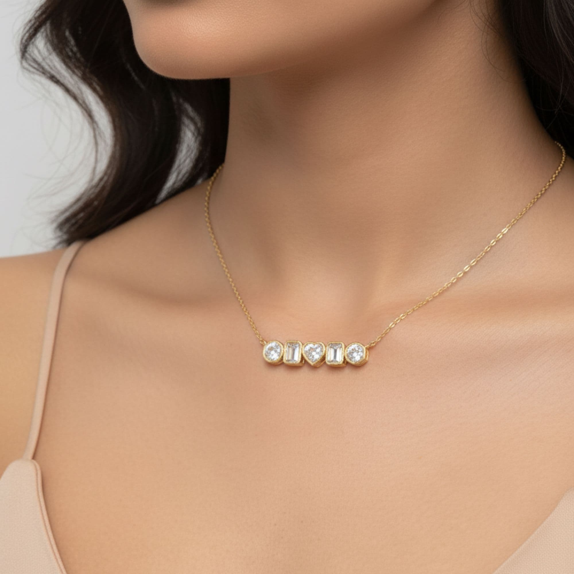 LGD Multi-Shape Bar Pendant w/ Chain (1 1/4 ct. tw.), Angle view in yellow gold