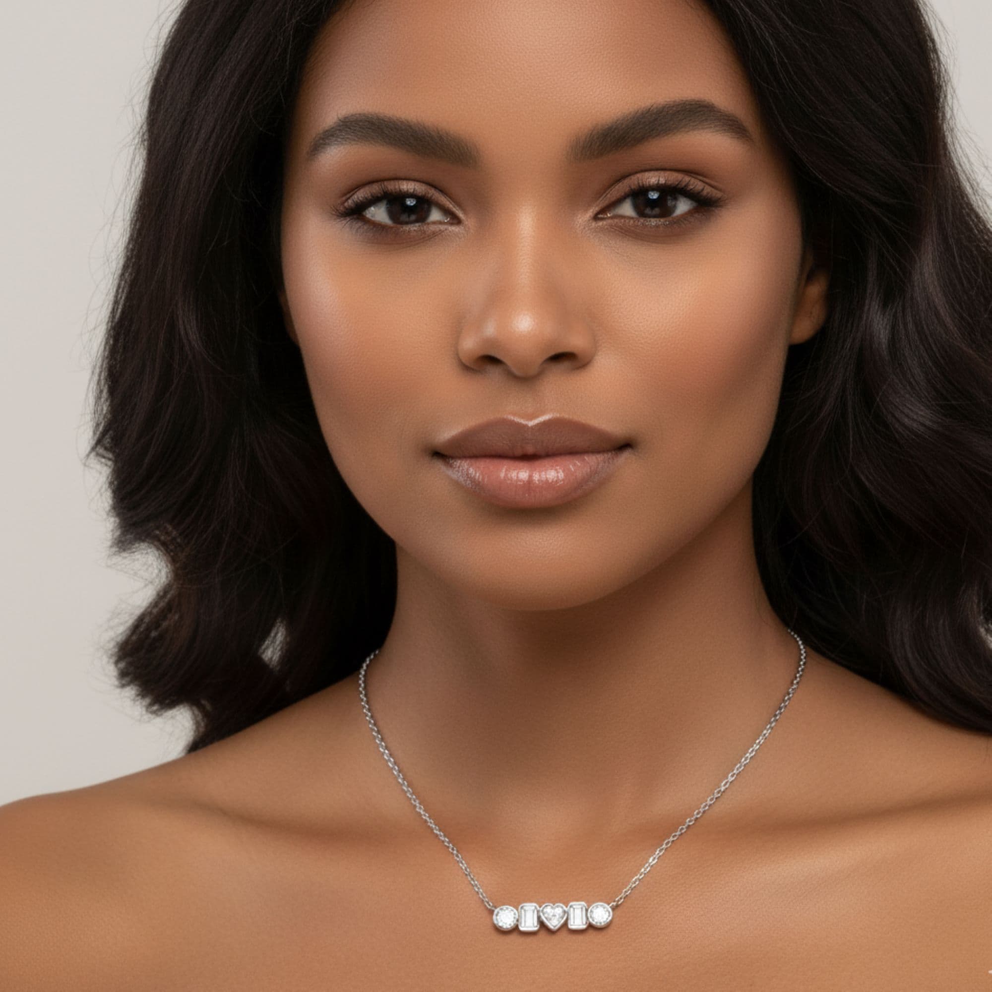 LGD Multi-Shape Bar Pendant w/ Chain (1 1/4 ct. tw.), On hand view in white gold or platinum