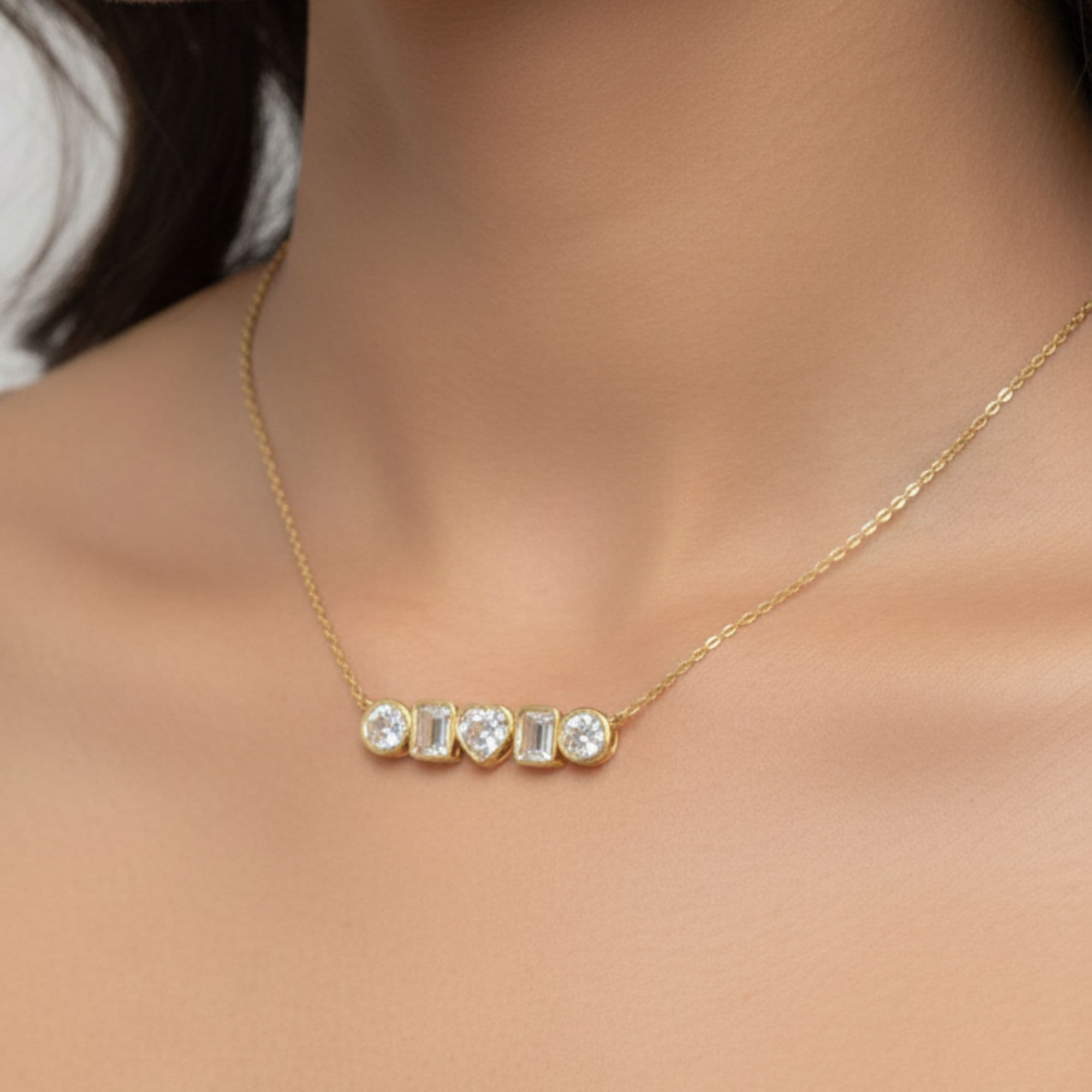 LGD Multi-Shape Bar Pendant w/ Chain (1 1/4 ct. tw.), Side view in yellow gold