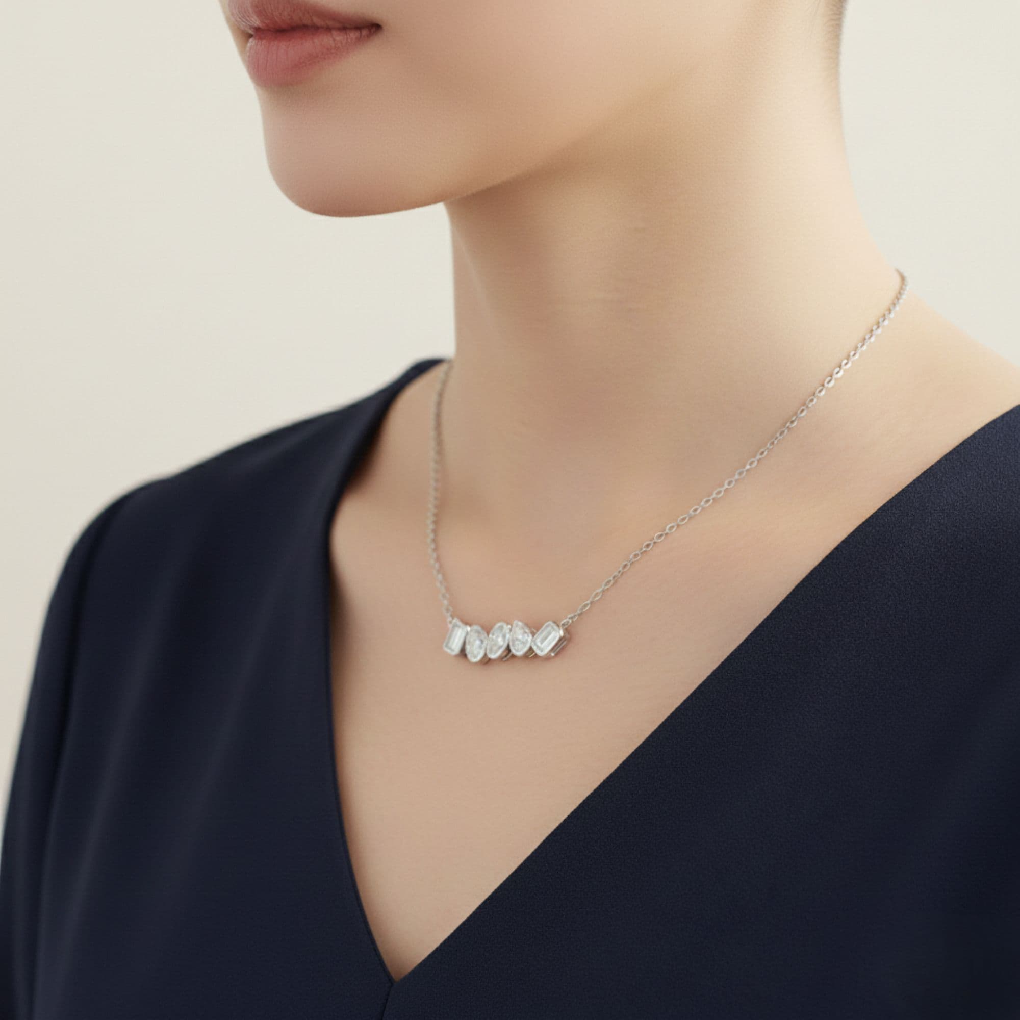 LGD Multi-Shape Bar Pendant w/ Chain (1 ct. tw.), Angle view in white gold or platinum