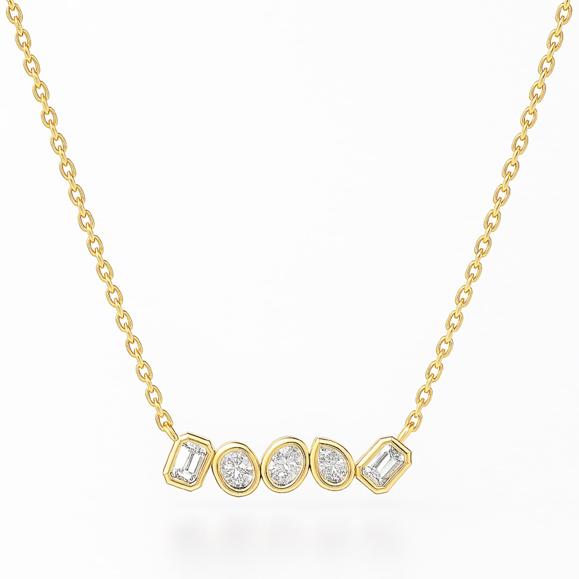 LGD Multi-Shape Bar Pendant w/ Chain (1 ct. tw.), On hand view in yellow gold