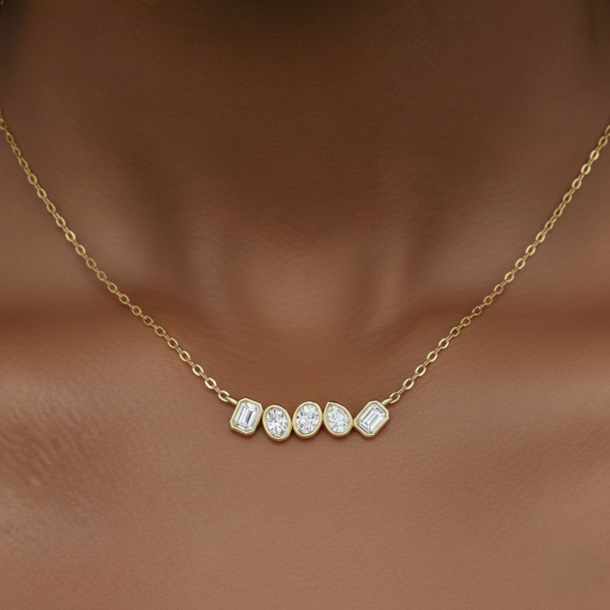 LGD Multi-Shape Bar Pendant w/ Chain (1 ct. tw.), Side view in yellow gold