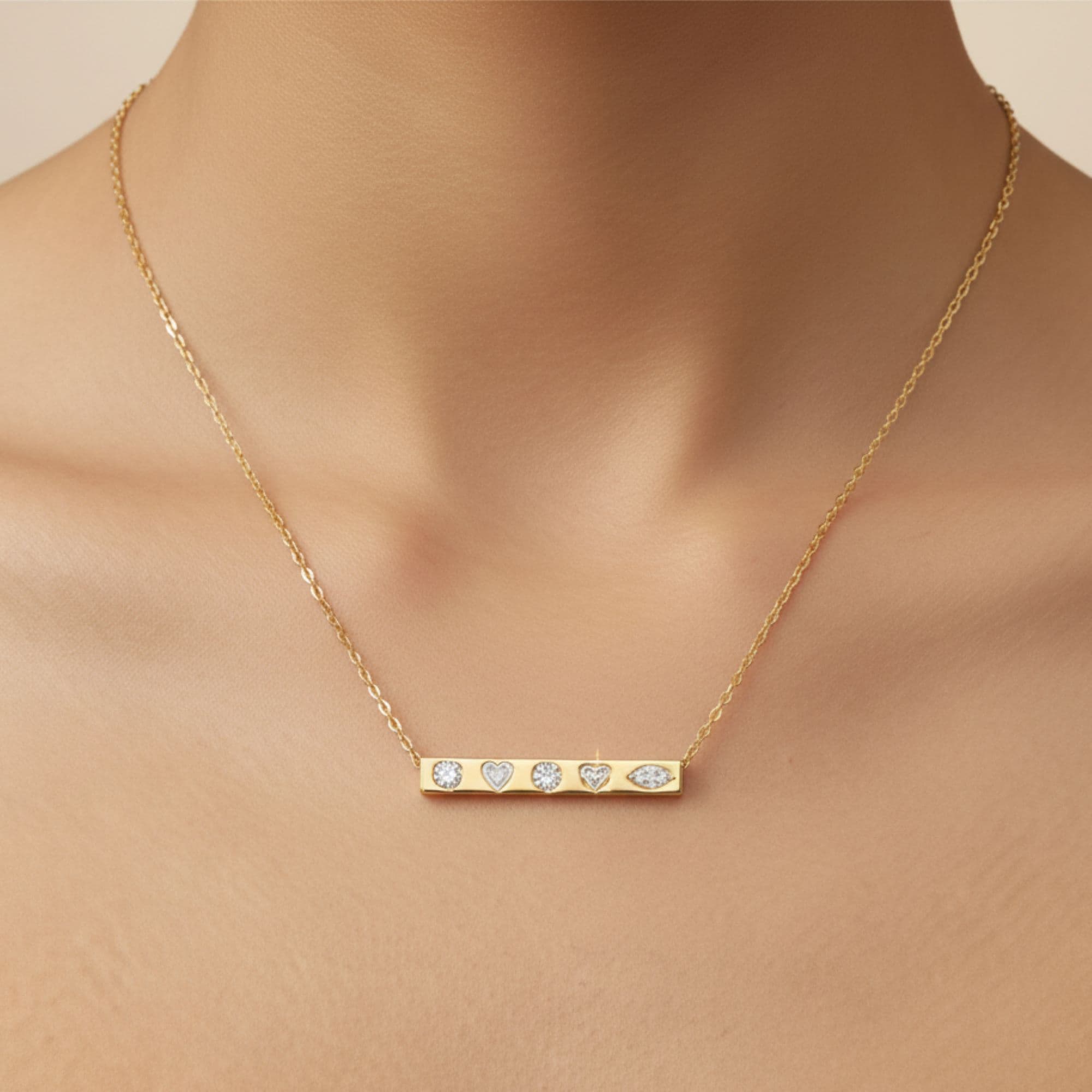 LGD Multi-Shape Bar Pendant w/ Chain (1 ct. tw.), Front view in yellow gold