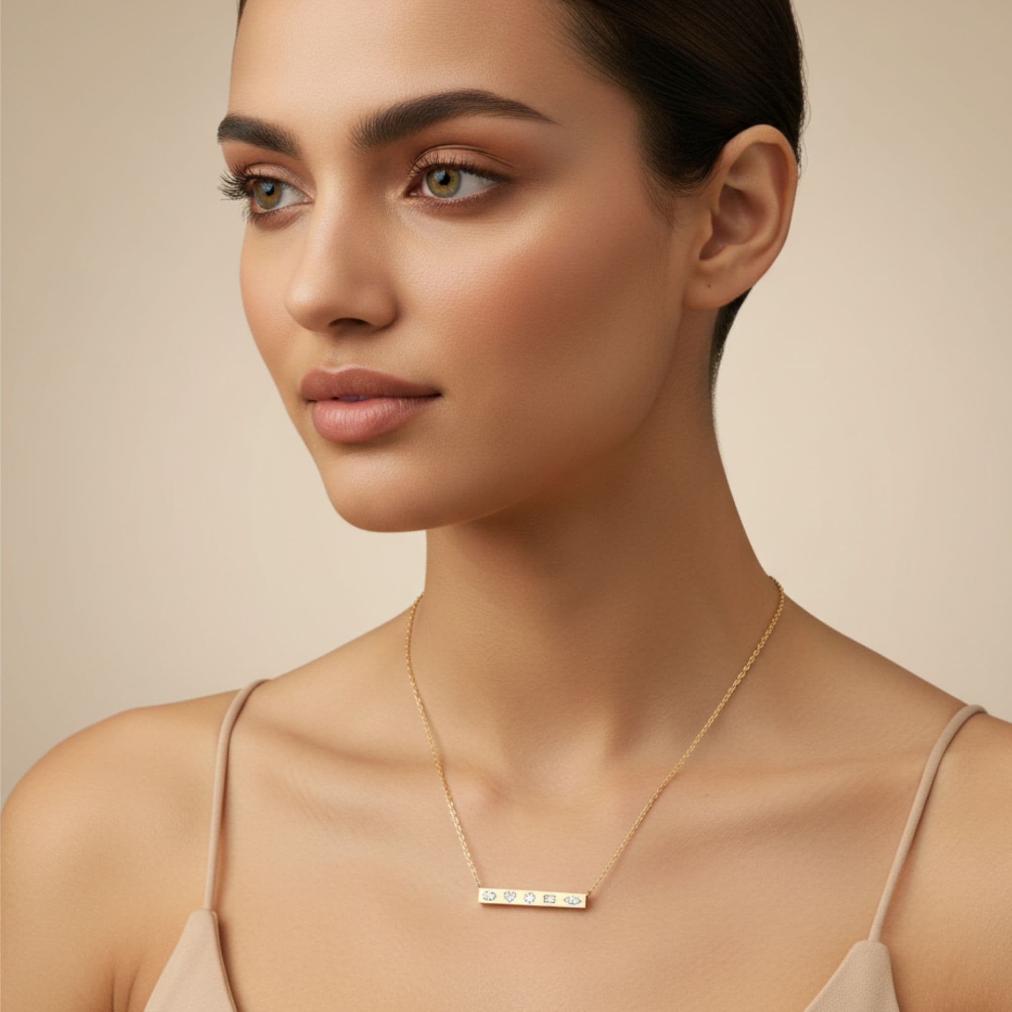 LGD Multi-Shape Bar Pendant w/ Chain (1 ct. tw.), Angle view in yellow gold