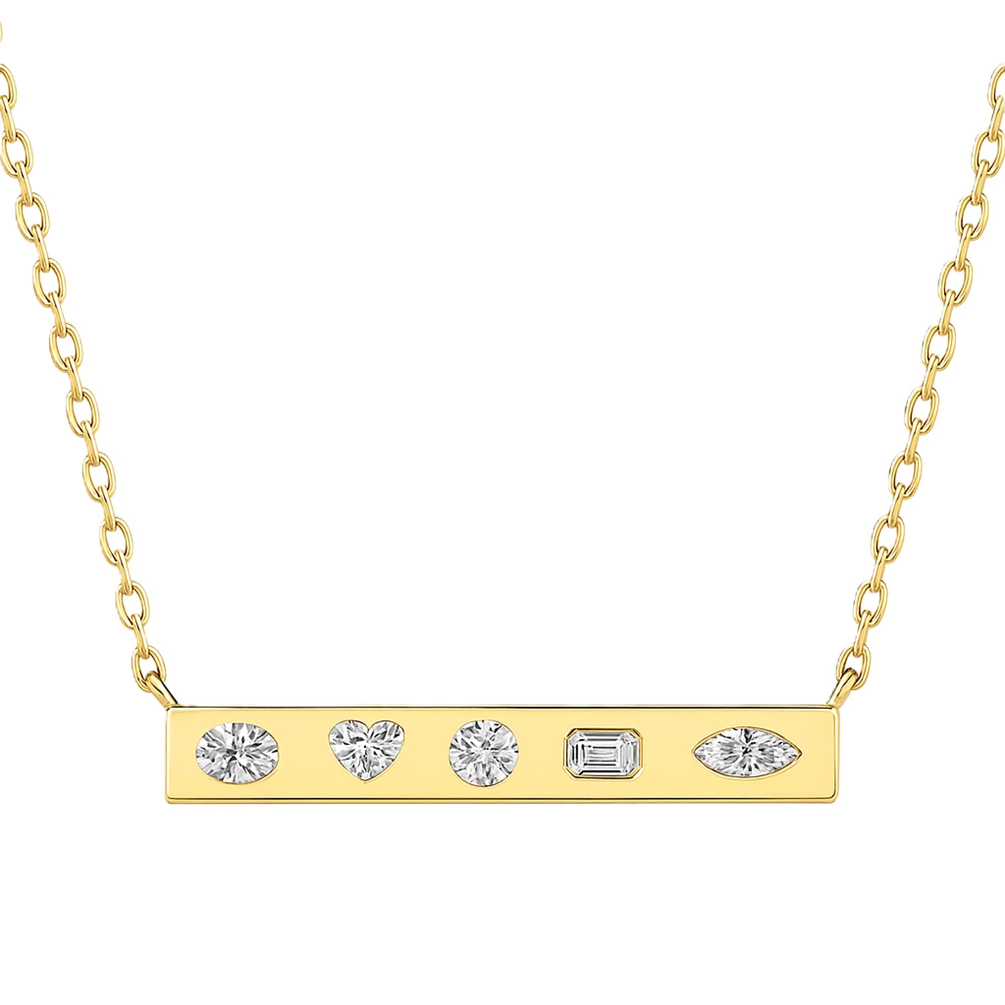 LGD Multi-Shape Bar Pendant w/ Chain (1 ct. tw.), On hand view in yellow gold
