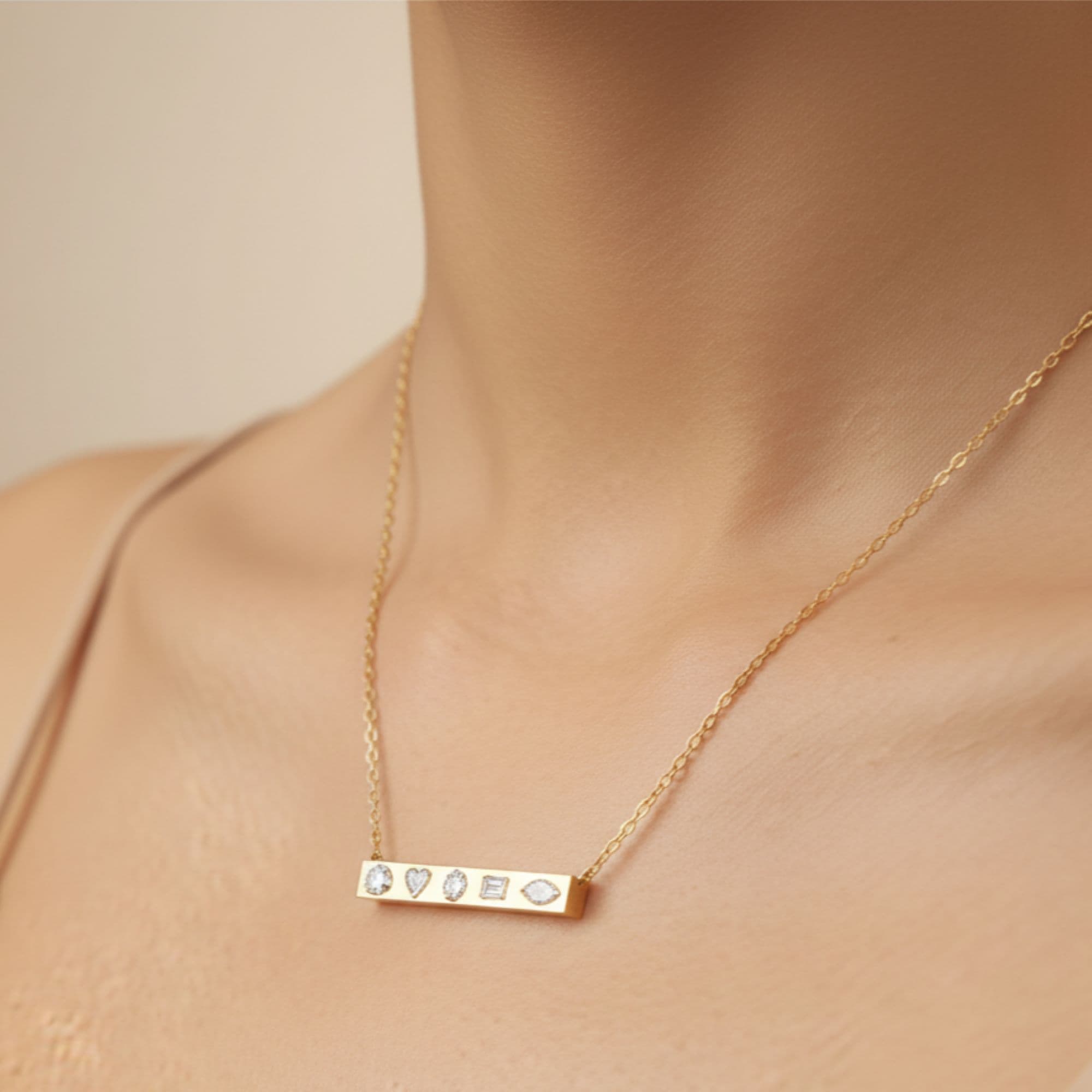 LGD Multi-Shape Bar Pendant w/ Chain (1 ct. tw.), Side view in yellow gold