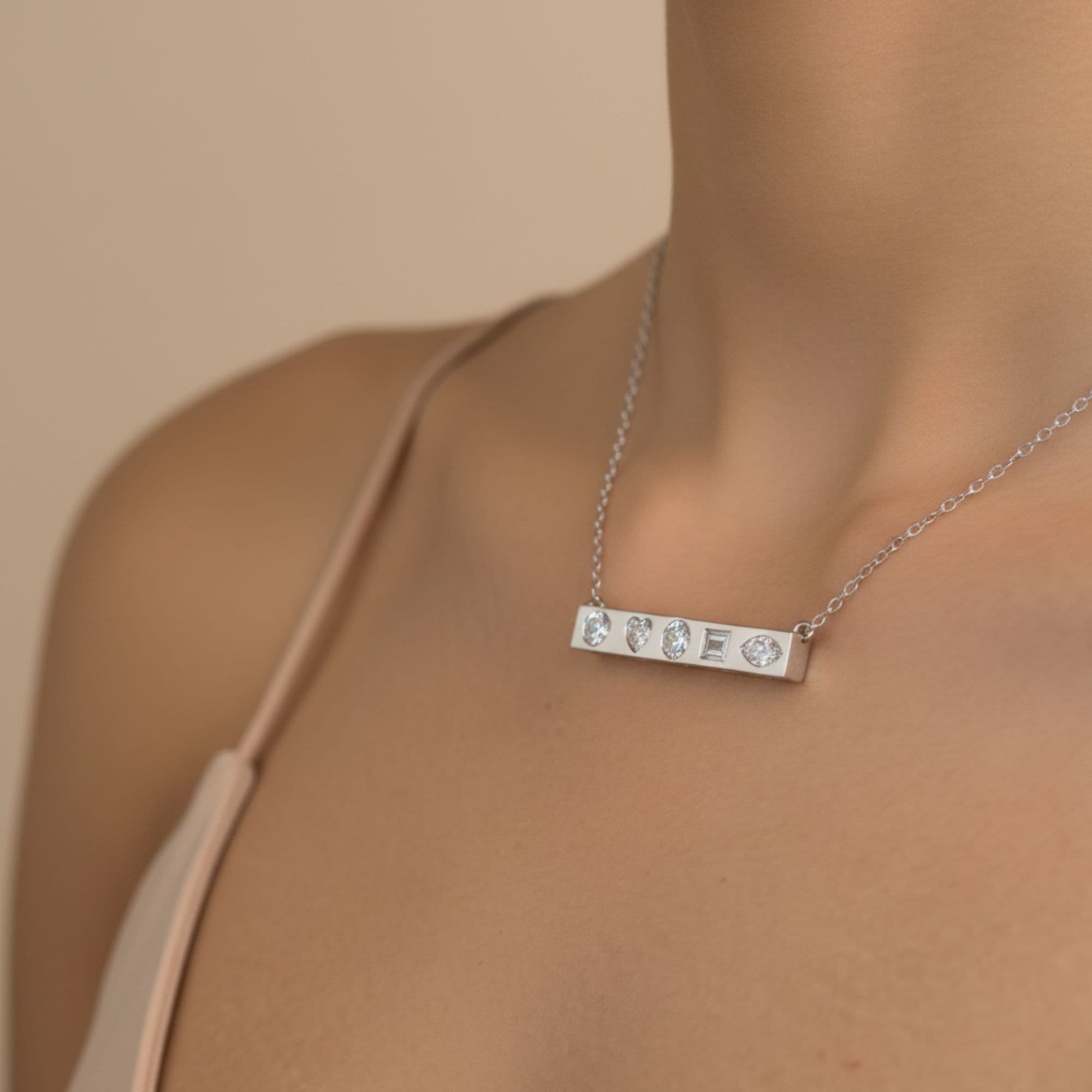 LGD Multi-Shape Bar Pendant w/ Chain (1 ct. tw.), Side view in white gold or platinum