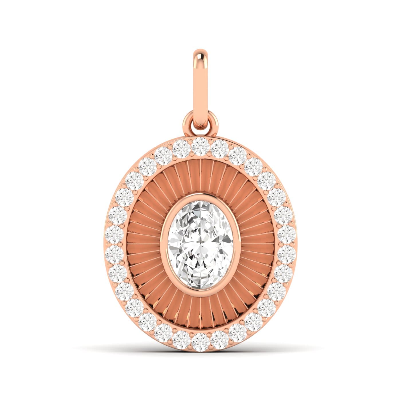 LGD Fluted Oval Halo Pendant (0.8 ct. tw.), Front view in rose gold