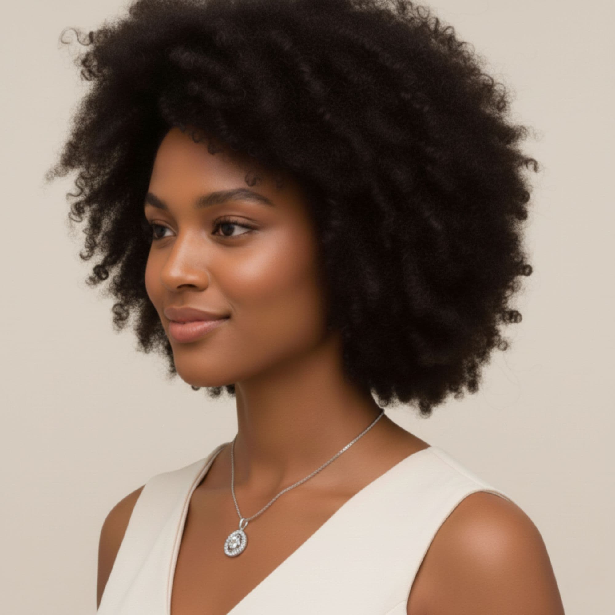 LGD Fluted Oval Halo Pendant (0.8 ct. tw.), On hand view in white gold or platinum