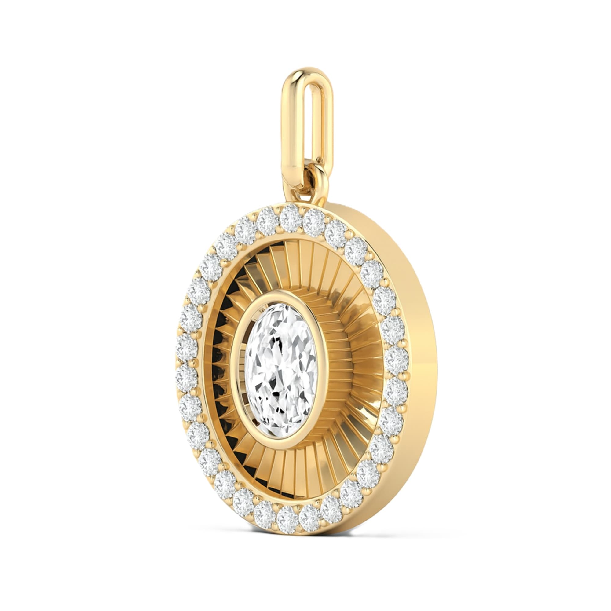 LGD Fluted Oval Halo Pendant (0.8 ct. tw.), Top view in yellow gold