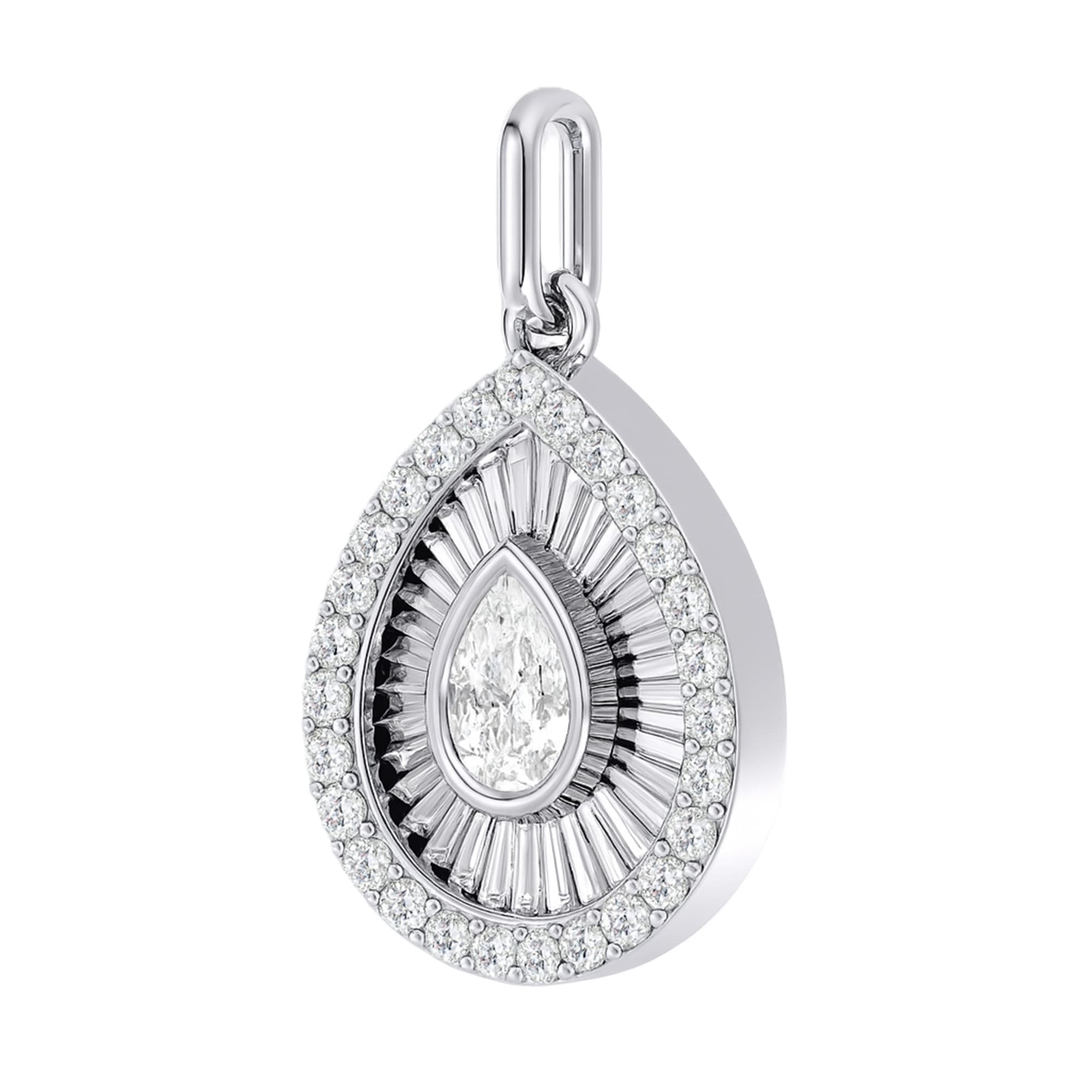LGD Fluted Pear Halo Pendant (0.8 ct. tw.), Top view in white gold or platinum