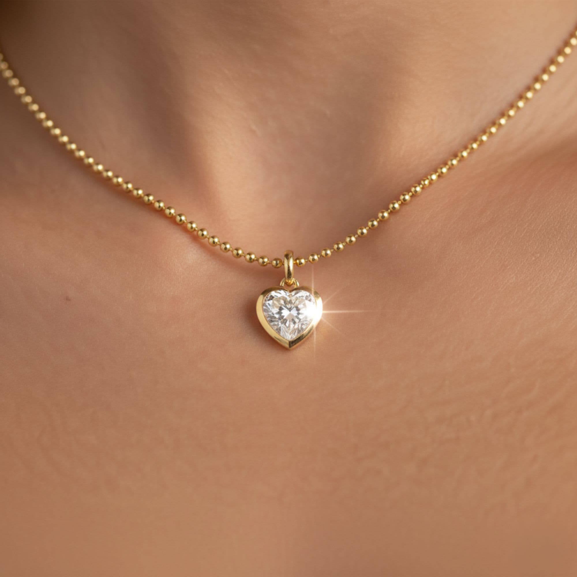 LGD Bezel Set Heart Pendant w/ Chain (2 ct. tw.), Front view in yellow gold