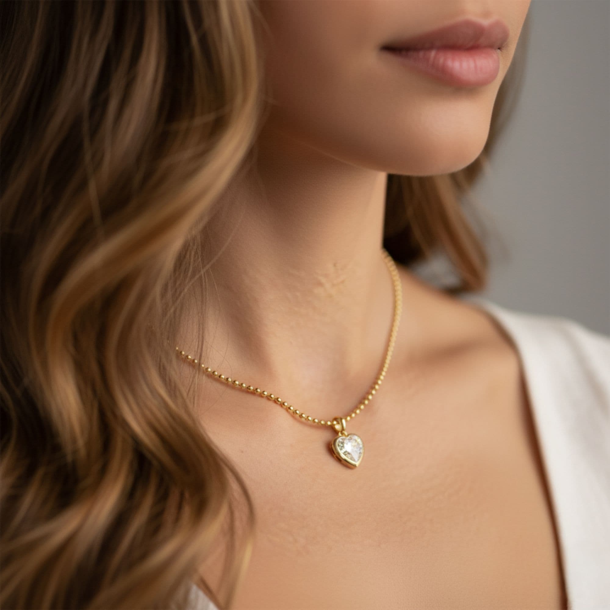 LGD Bezel Set Heart Pendant w/ Chain (2 ct. tw.), Angle view in yellow gold